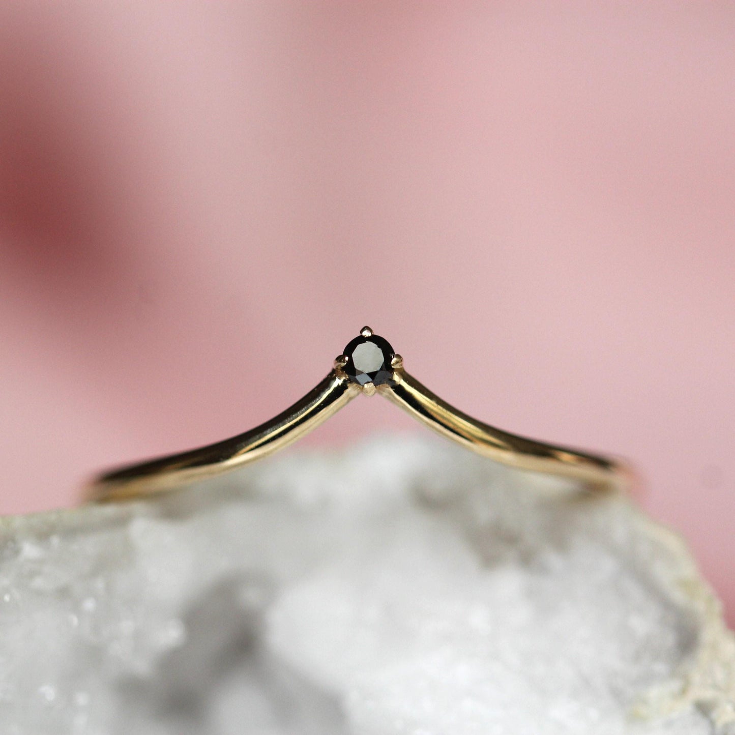 14K Gold "Swoop" Ring, Black Diamond Ring, Diamond Chevron Ring, V Ring, Curved Diamond Ring, 10K Stacking Ring, Solid Gold Ring, Real Gold