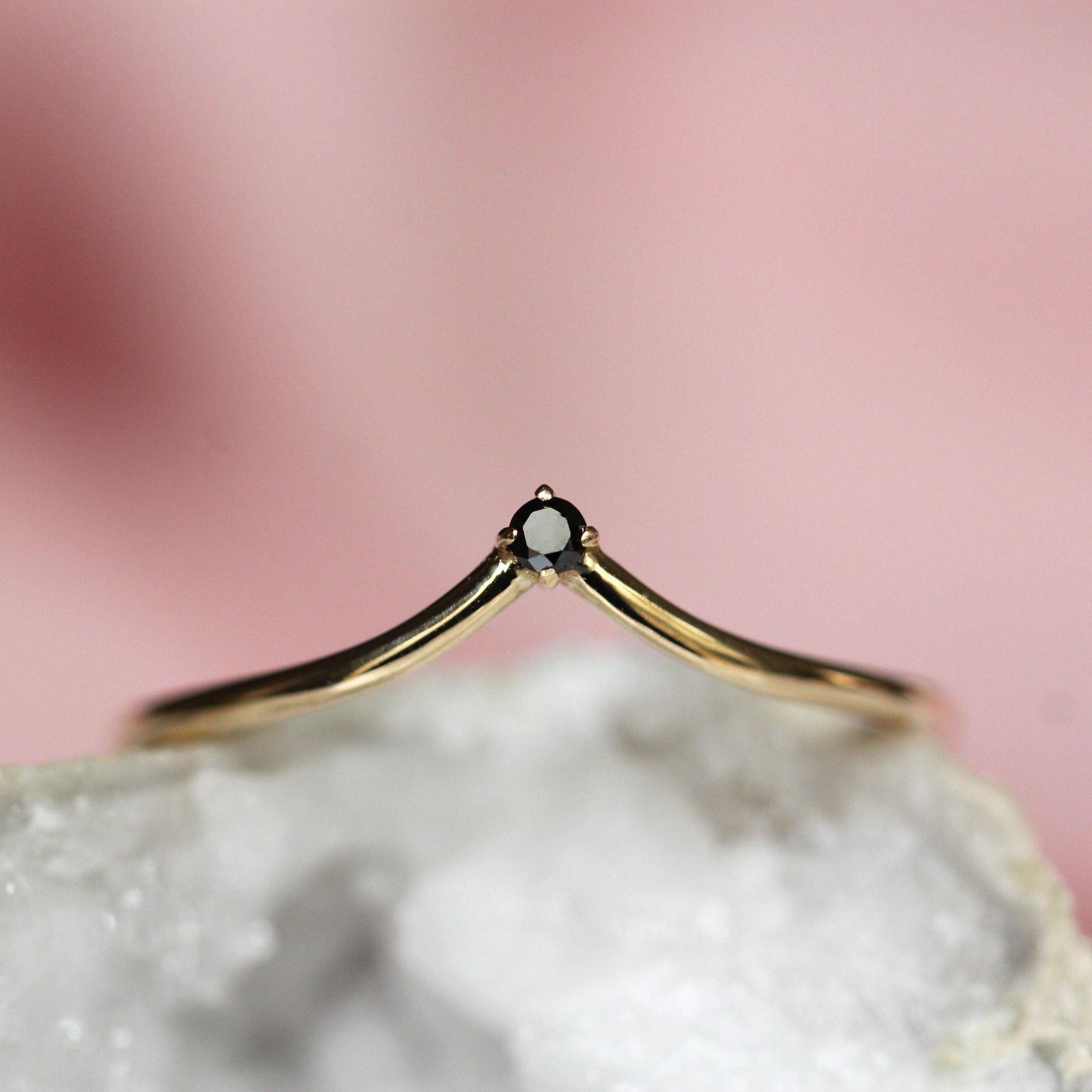 14K Gold "Swoop" Ring, Black Diamond Ring, Diamond Chevron Ring, V Ring, Curved Diamond Ring, 10K Stacking Ring, Solid Gold Ring, Real Gold