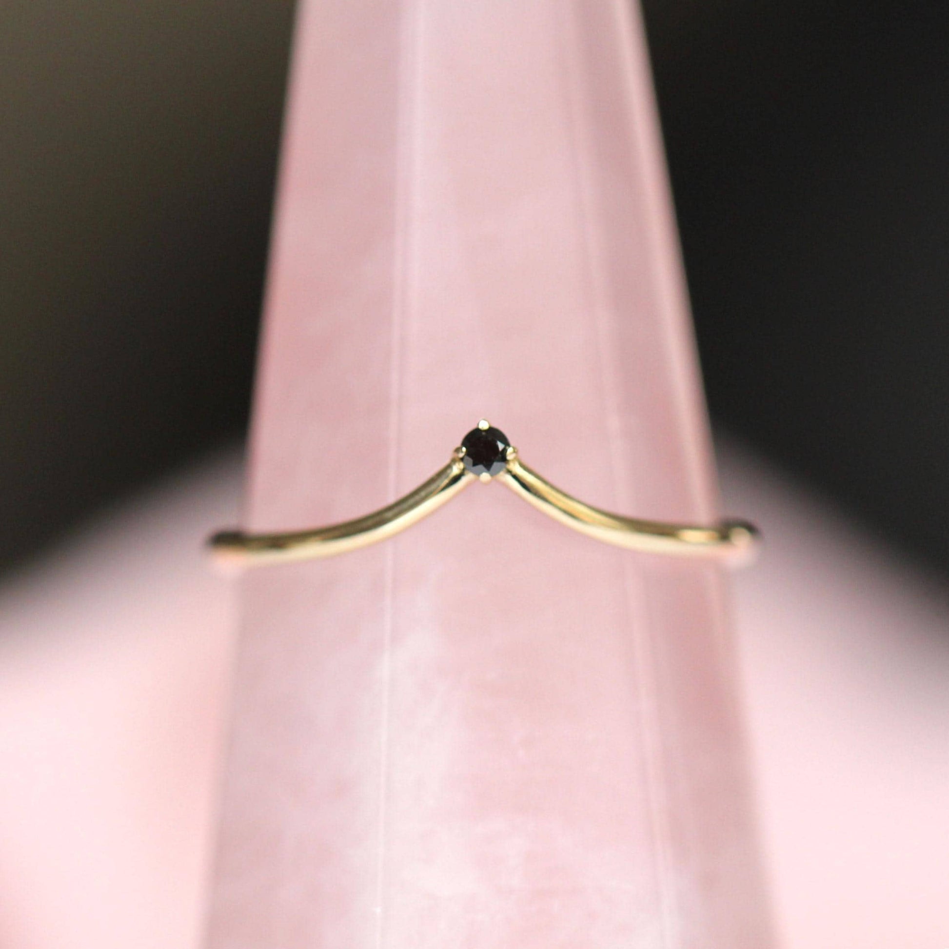 14K Gold "Swoop" Ring, Black Diamond Ring, Diamond Chevron Ring, V Ring, Curved Diamond Ring, 10K Stacking Ring, Solid Gold Ring, Real Gold
