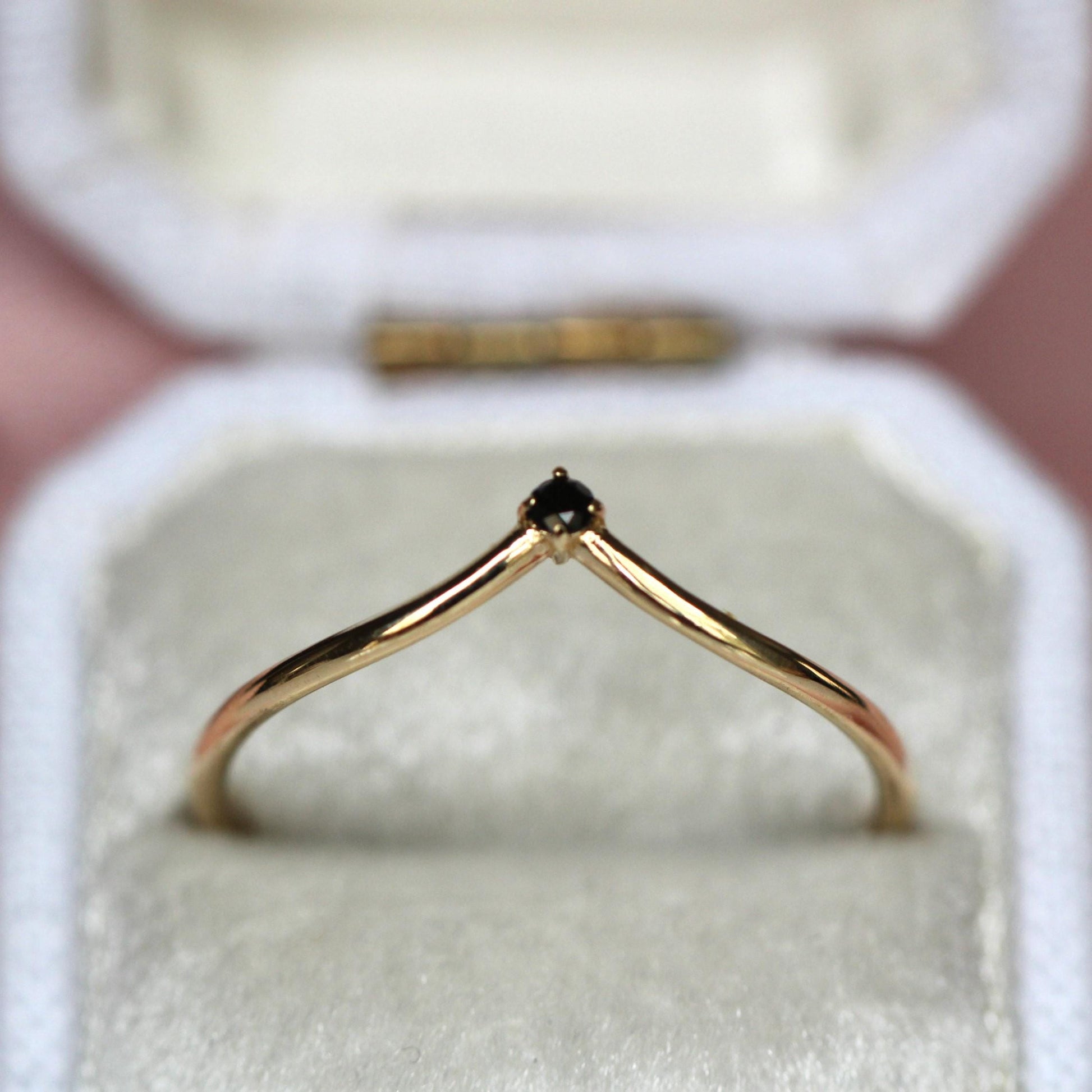 14K Gold "Swoop" Ring, Black Diamond Ring, Diamond Chevron Ring, V Ring, Curved Diamond Ring, 10K Stacking Ring, Solid Gold Ring, Real Gold