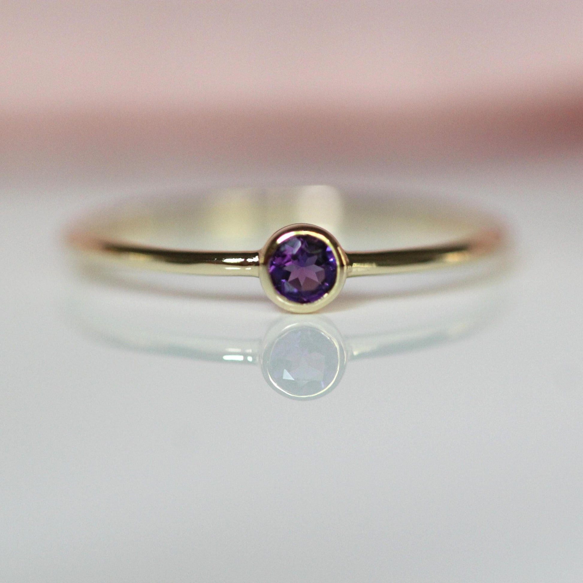 14K Gold Amethyst Bezel Ring, February Birthstone, Purple Stone Ring, Stacking Ring, Solitaire Ring, Gift for Her, 3mm Stone, 10K Gold