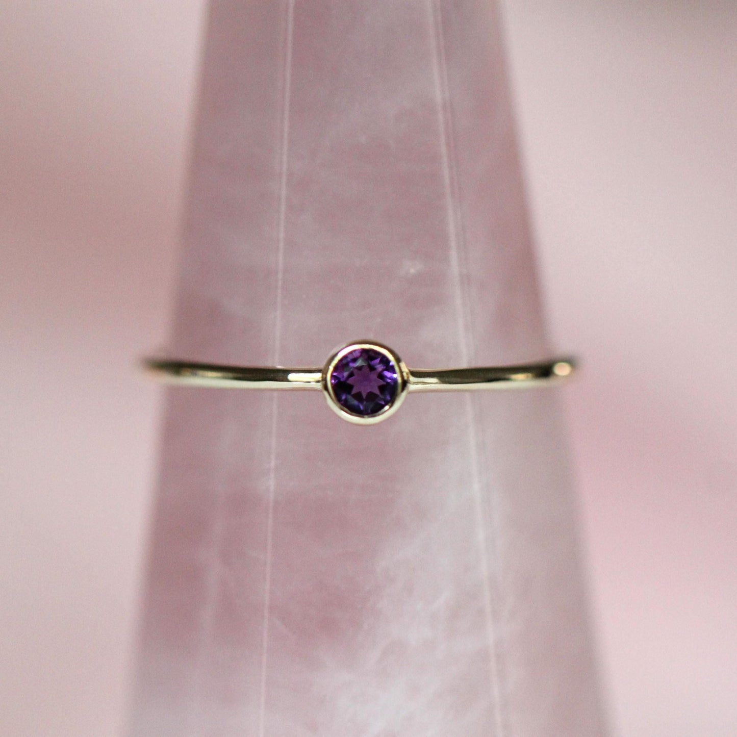 14K Gold Amethyst Bezel Ring, February Birthstone, Purple Stone Ring, Stacking Ring, Solitaire Ring, Gift for Her, 3mm Stone, 10K Gold