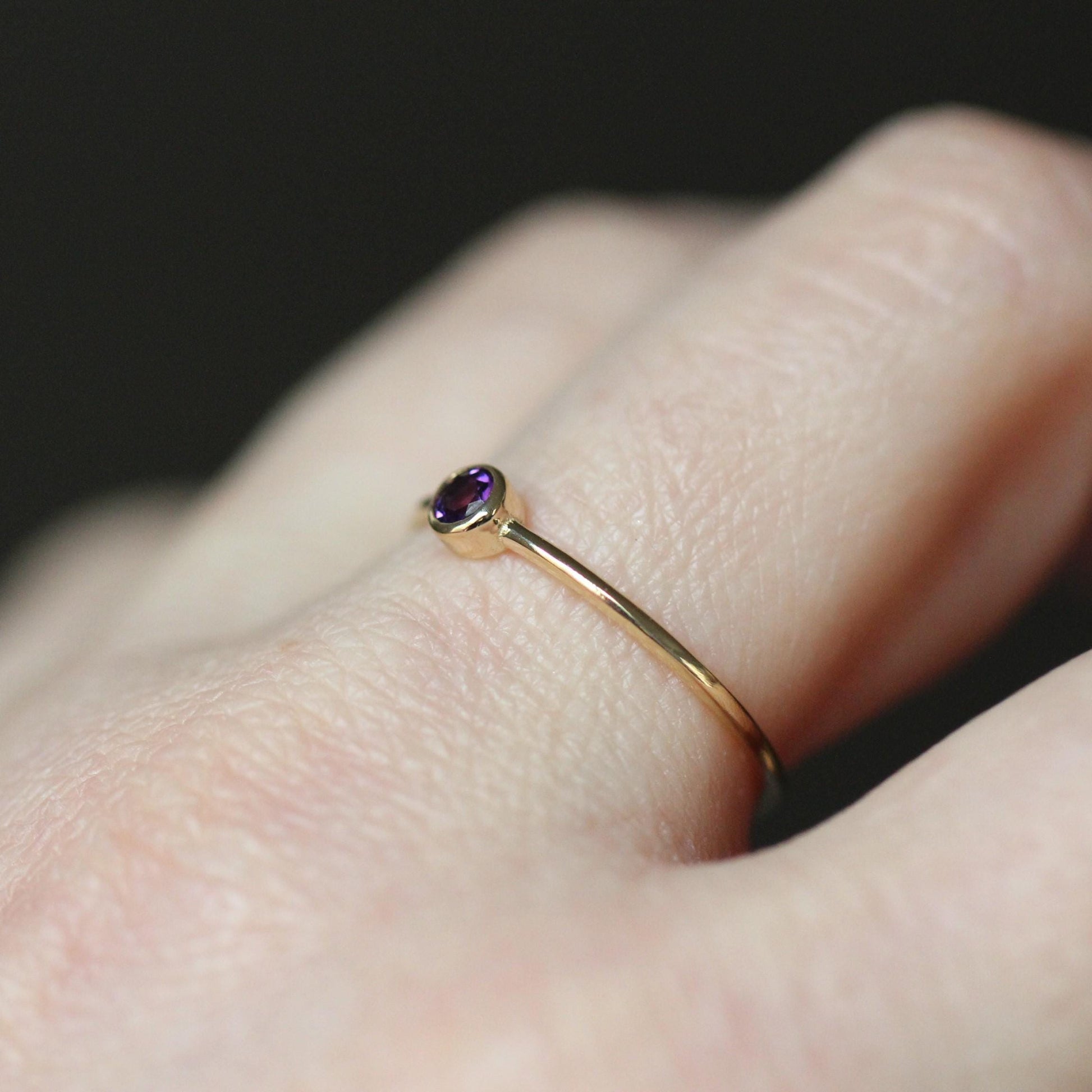 14K Gold Amethyst Bezel Ring, February Birthstone, Purple Stone Ring, Stacking Ring, Solitaire Ring, Gift for Her, 3mm Stone, 10K Gold
