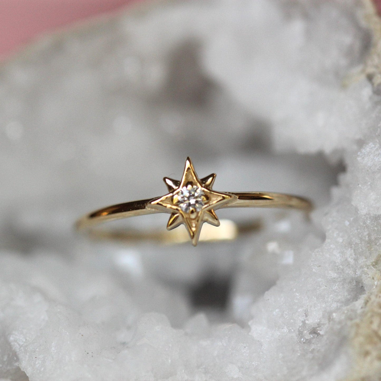 14K Gold Diamond Ring, "North Star" Ring, Astrology Ring, Engagement Ring, Ruby Ring, 10K, Dainty Ring, Star Jewelry, Solid Gold