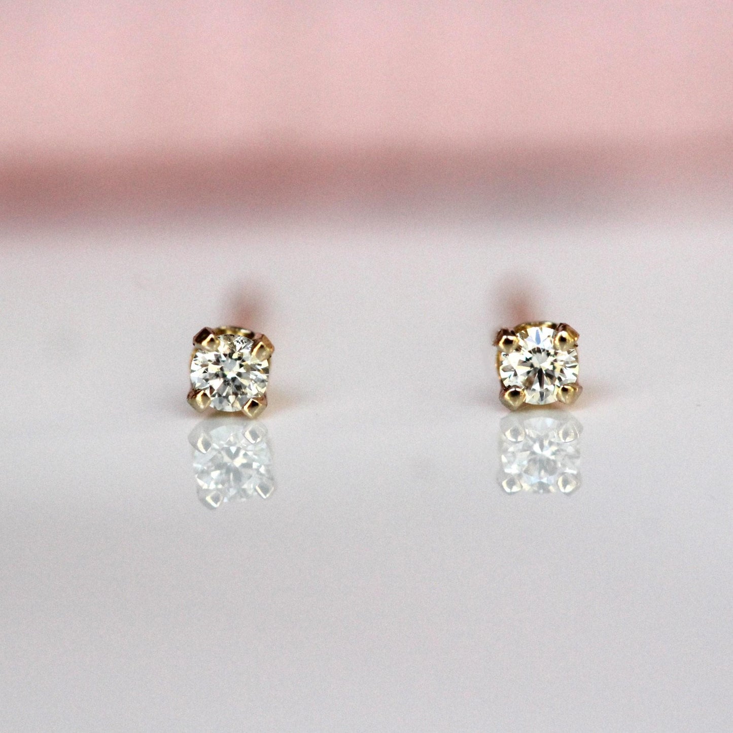 14K Gold Tiny Diamond Studs, Diamond Studs, Second Hole Studs, Dainty Studs, Solid Gold, Real Gold, Four Prong Stud, Minimal Jewelry