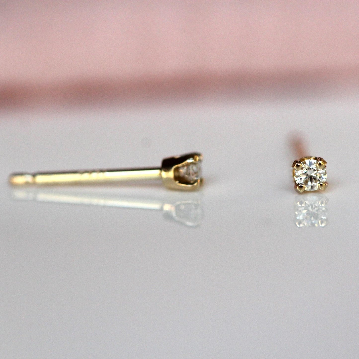 14K Gold Tiny Diamond Studs, Diamond Studs, Second Hole Studs, Dainty Studs, Solid Gold, Real Gold, Four Prong Stud, Minimal Jewelry