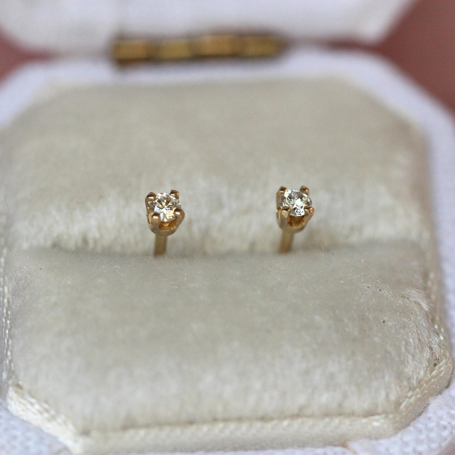14K Gold Tiny Diamond Studs, Diamond Studs, Second Hole Studs, Dainty Studs, Solid Gold, Real Gold, Four Prong Stud, Minimal Jewelry