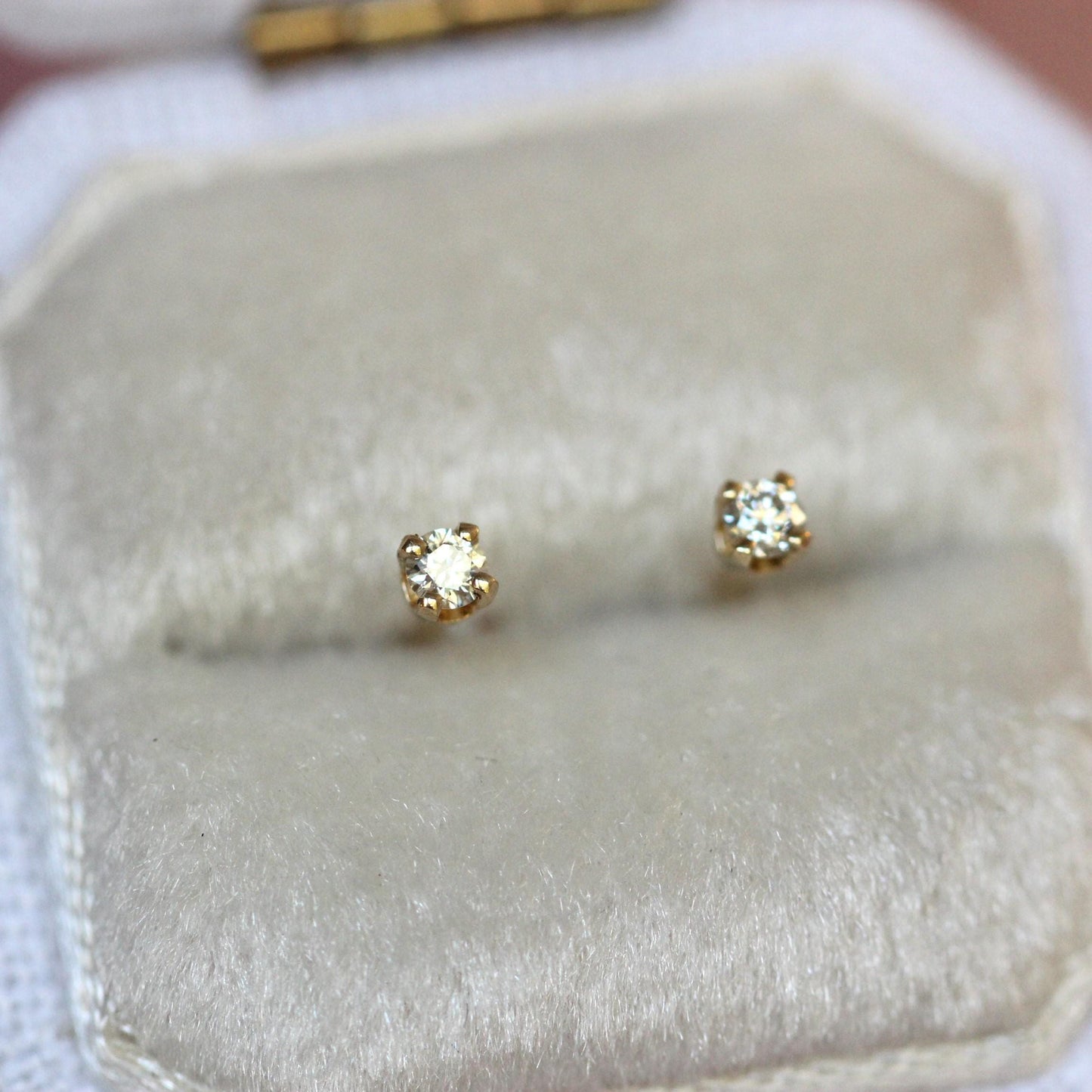 14K Gold Tiny Diamond Studs, Diamond Studs, Second Hole Studs, Dainty Studs, Solid Gold, Real Gold, Four Prong Stud, Minimal Jewelry