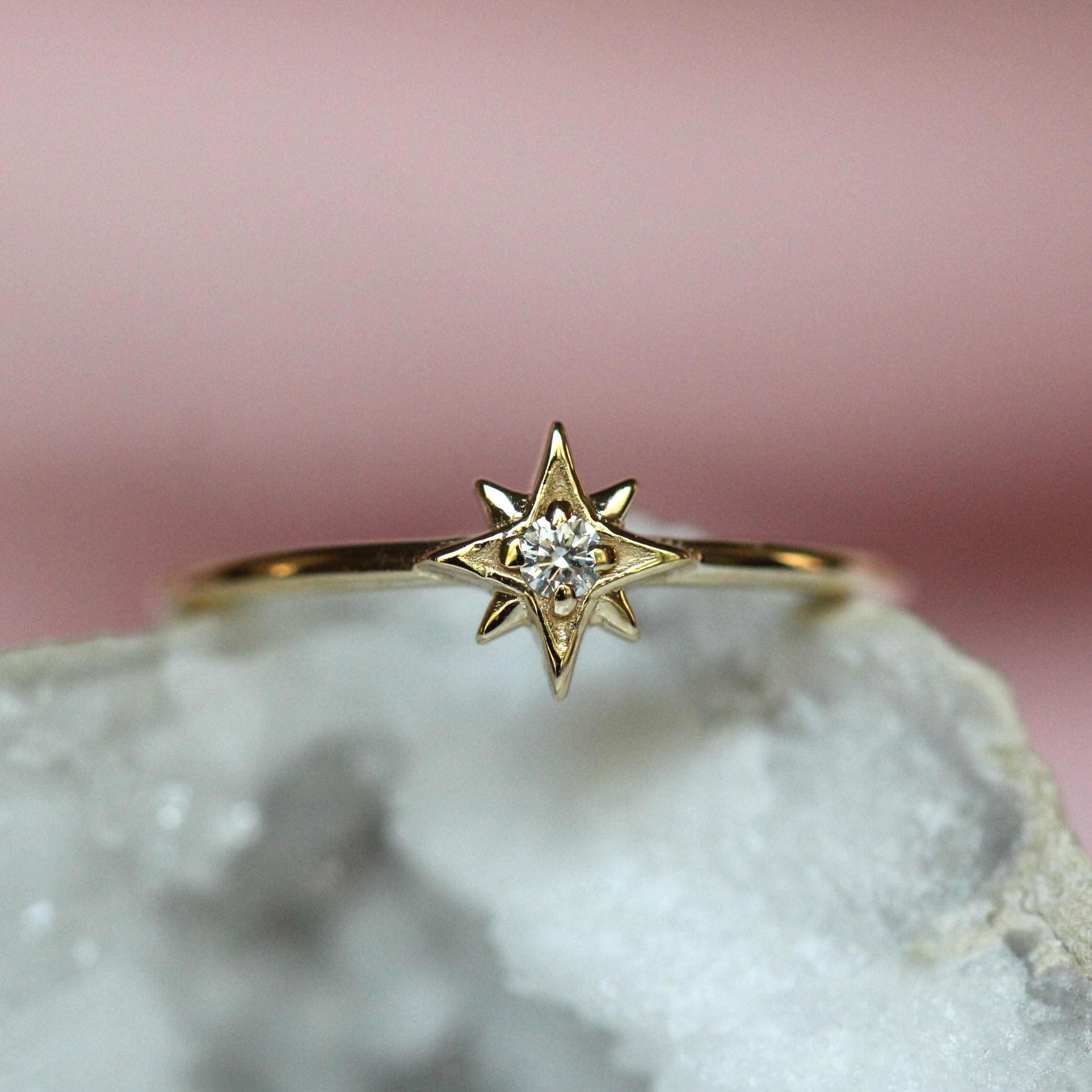 14K Gold Diamond Ring, "North Star" Ring, Astrology Ring, Engagement Ring, Ruby Ring, 10K, Dainty Ring, Star Jewelry, Solid Gold