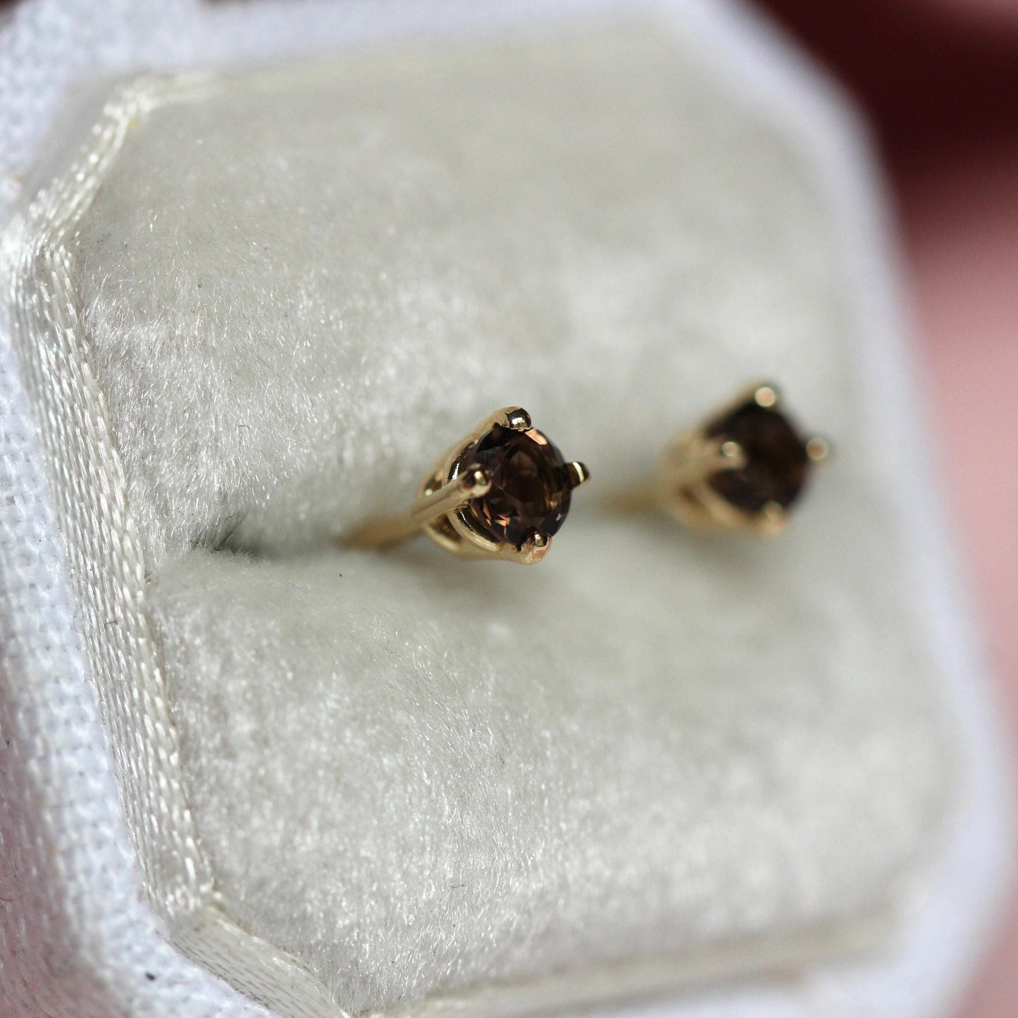 14K 3mm Smokey Quartz Studs, Brown Stone Studs, Quartz Earrings, Post Studs, Solid gold, Prong Setting, Everyday Wear, Real Gold