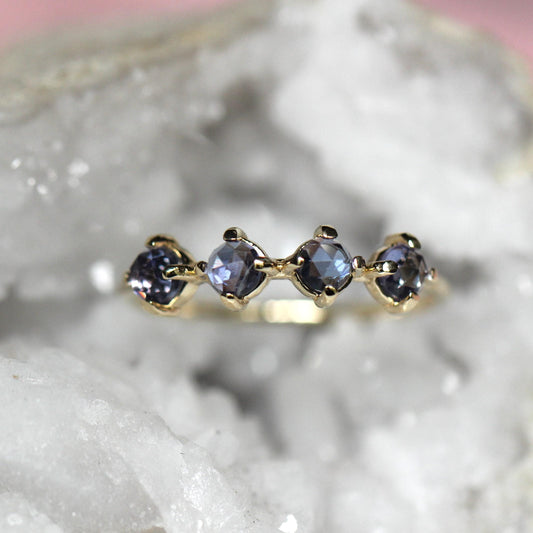 14K Tanzanite Ring, Purple Stone Ring, 10K Gold Ring, December Birthstone Ring, Rose-cut Stone, Four Stone Ring, Minimal Jewelry
