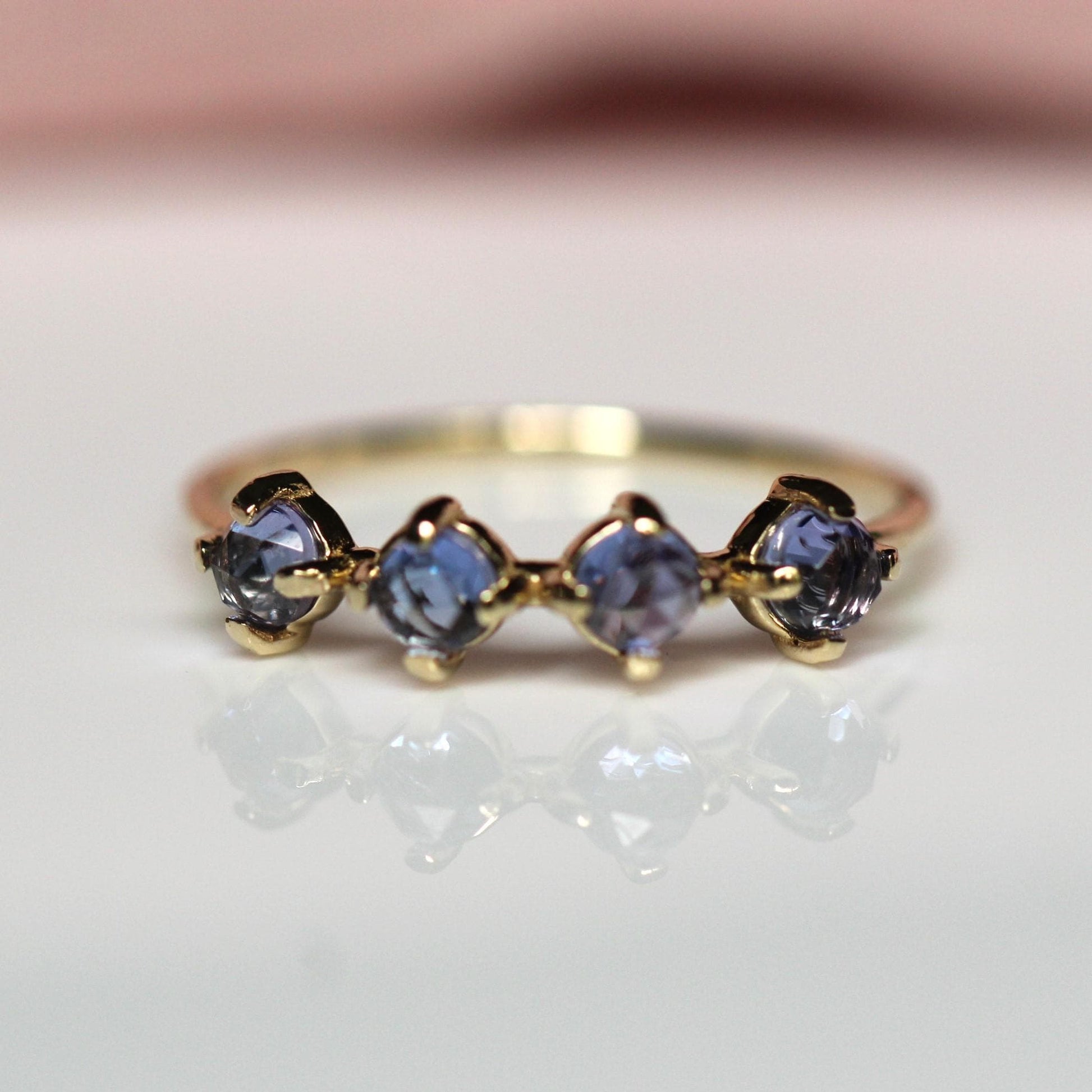 14K Tanzanite Ring, Purple Stone Ring, 10K Gold Ring, December Birthstone Ring, Rose-cut Stone, Four Stone Ring, Minimal Jewelry