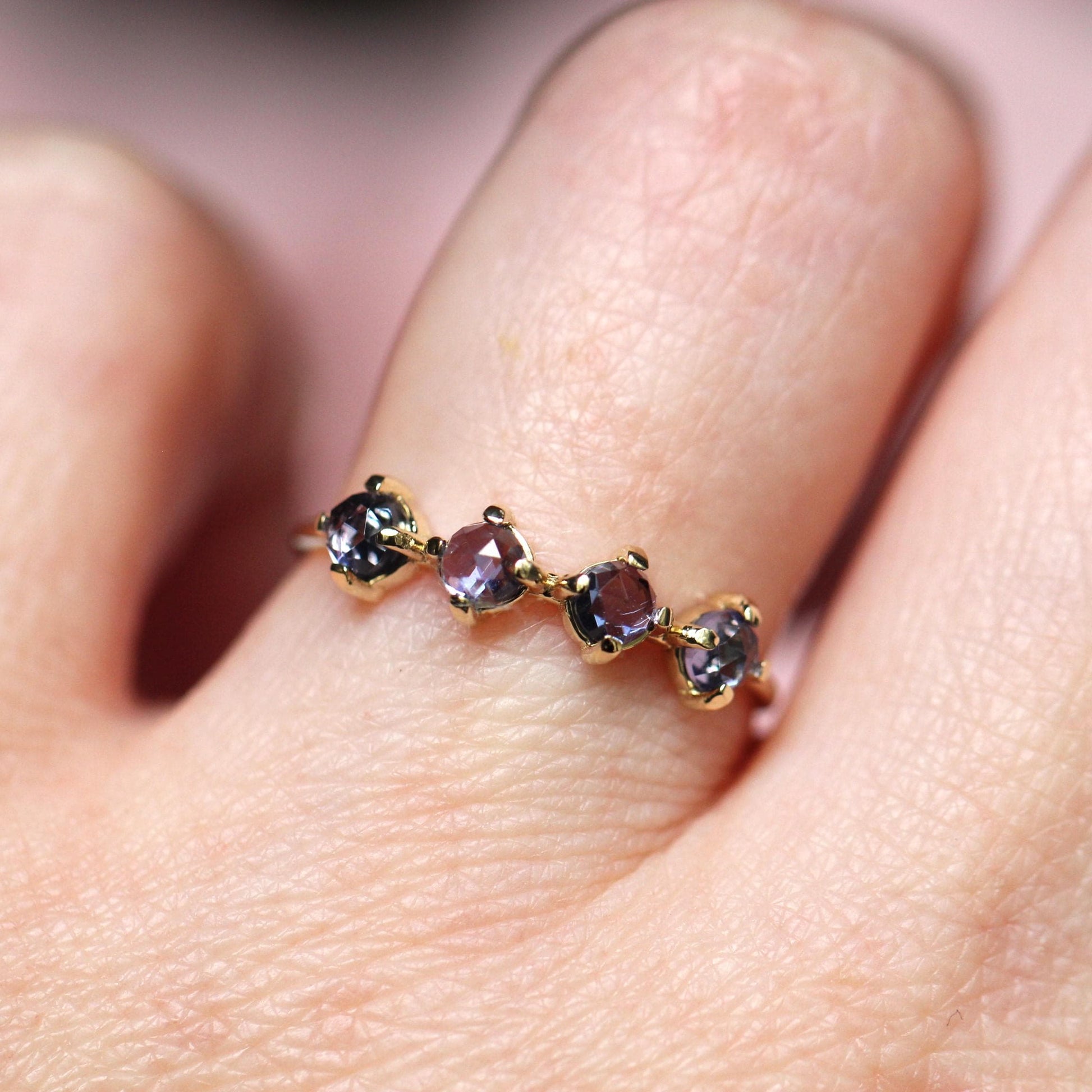14K Tanzanite Ring, Purple Stone Ring, 10K Gold Ring, December Birthstone Ring, Rose-cut Stone, Four Stone Ring, Minimal Jewelry