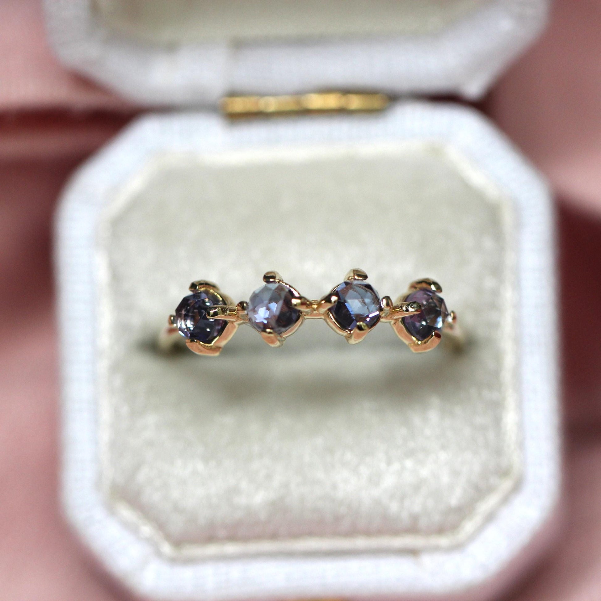 14K Tanzanite Ring, Purple Stone Ring, 10K Gold Ring, December Birthstone Ring, Rose-cut Stone, Four Stone Ring, Minimal Jewelry