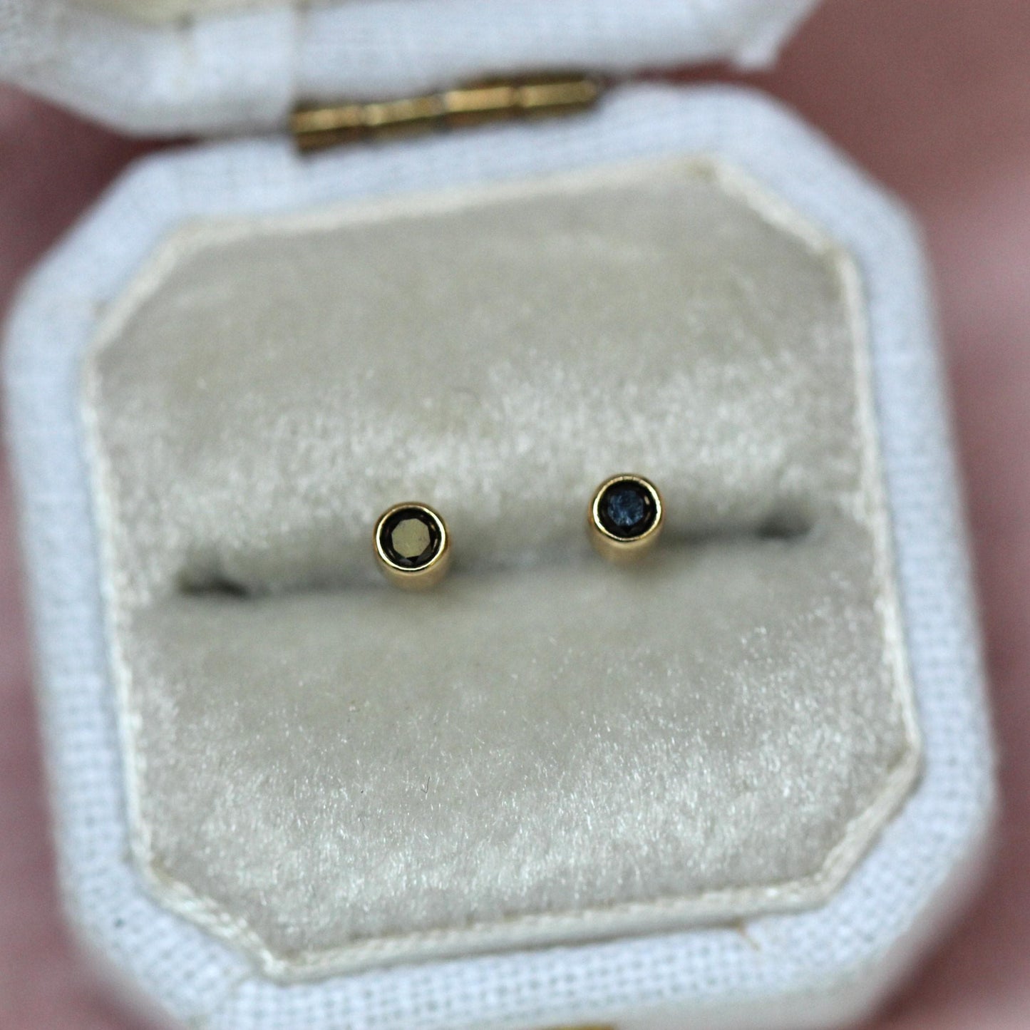 14K Gold Black Diamond Bezel Studs, Second Hold Stud, Diamond Earrings, Everyday Wear, Solid Gold, Post Studs, Round Stone, Tube Bezel Stud
