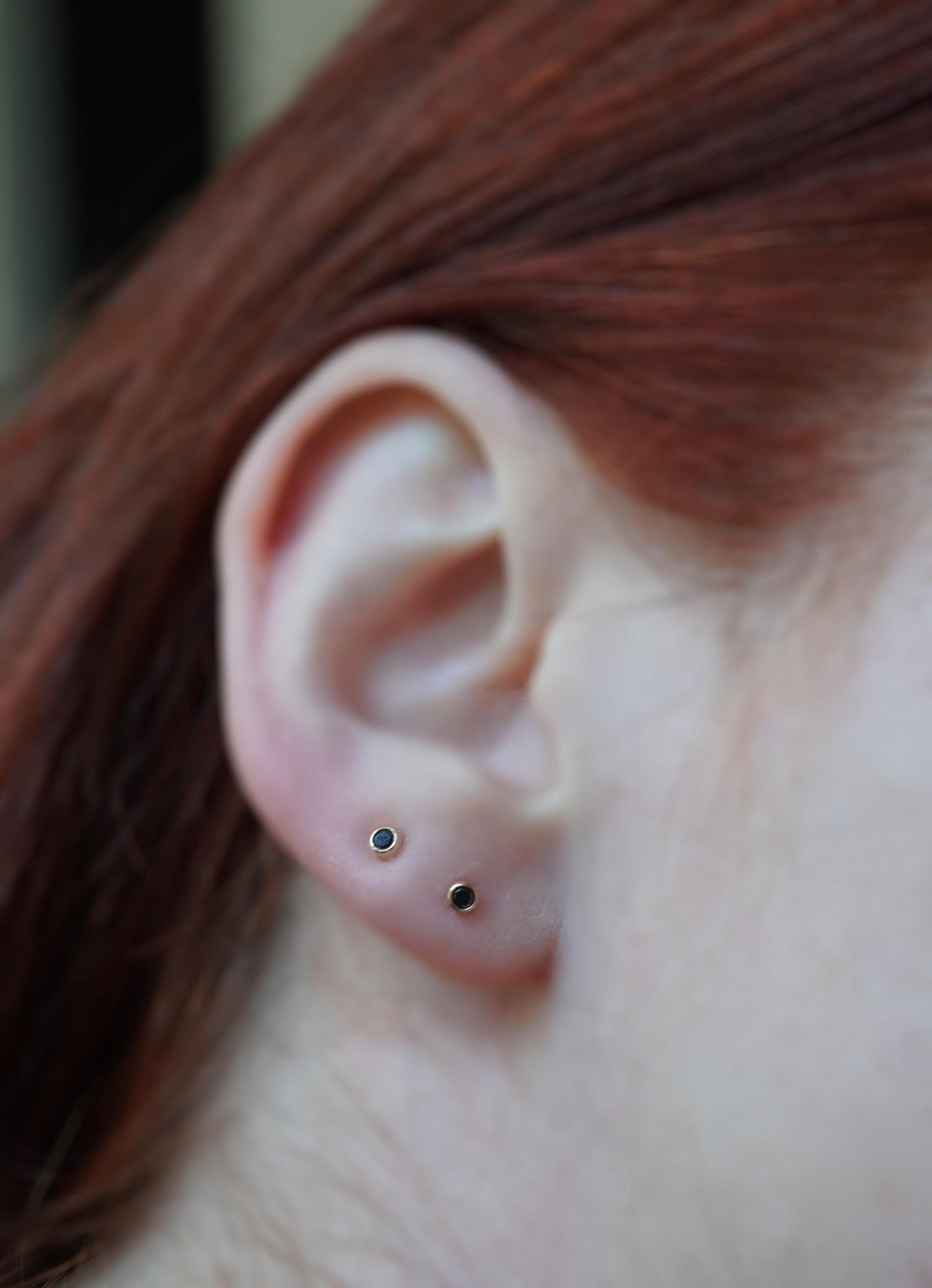 14K Gold Black Diamond Bezel Studs, Second Hold Stud, Diamond Earrings, Everyday Wear, Solid Gold, Post Studs, Round Stone, Tube Bezel Stud