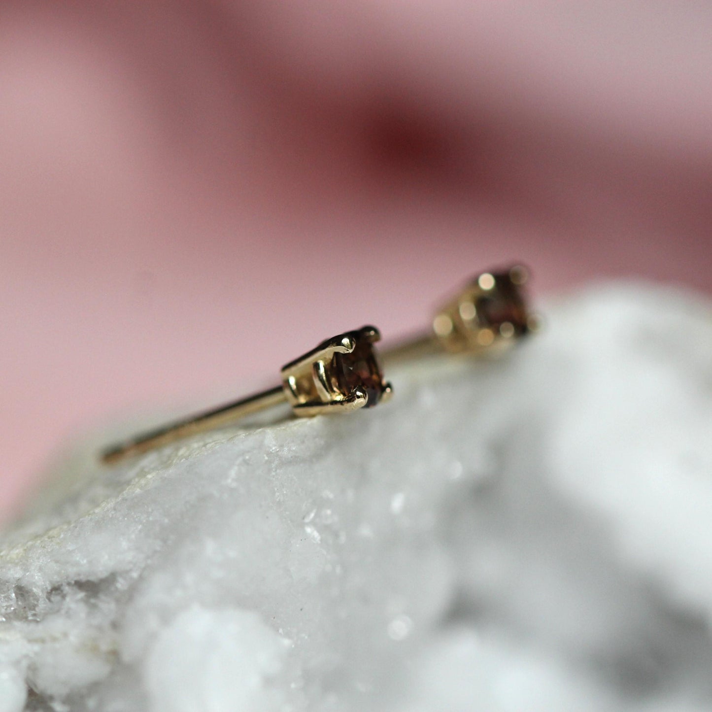 14K 3mm Smokey Quartz Studs, Brown Stone Studs, Quartz Earrings, Post Studs, Solid gold, Prong Setting, Everyday Wear, Real Gold