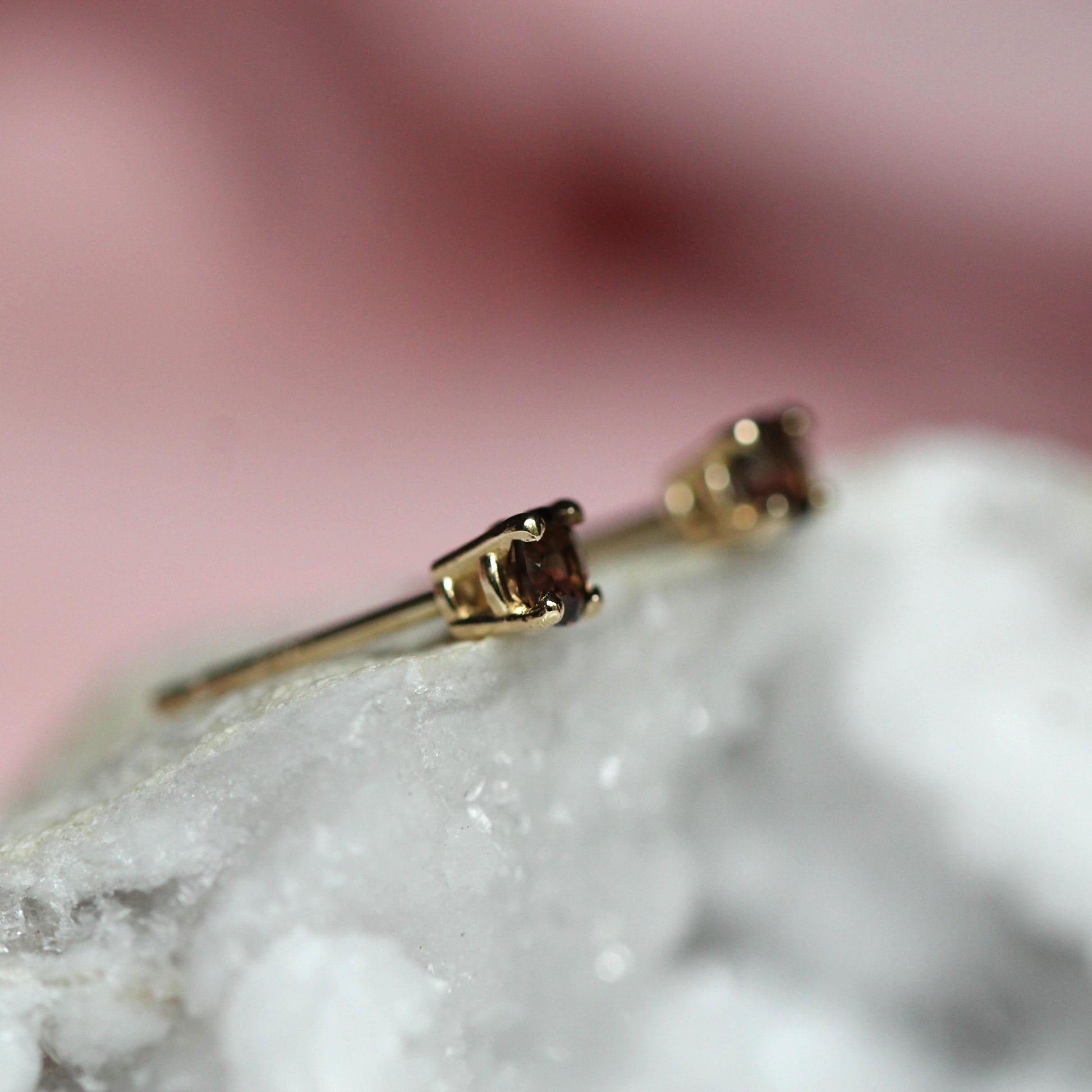 14K 3mm Smokey Quartz Studs, Brown Stone Studs, Quartz Earrings, Post Studs, Solid gold, Prong Setting, Everyday Wear, Real Gold