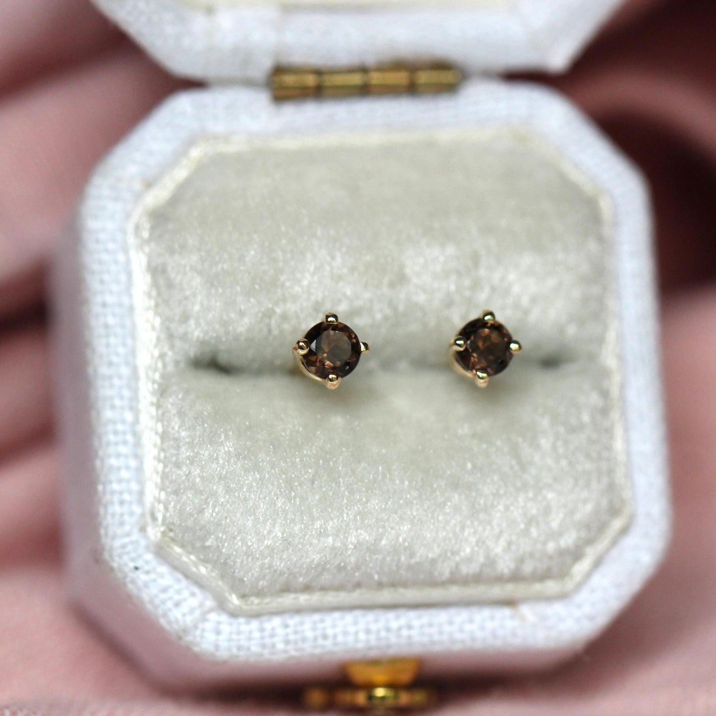 14K 3mm Smokey Quartz Studs, Brown Stone Studs, Quartz Earrings, Post Studs, Solid gold, Prong Setting, Everyday Wear, Real Gold