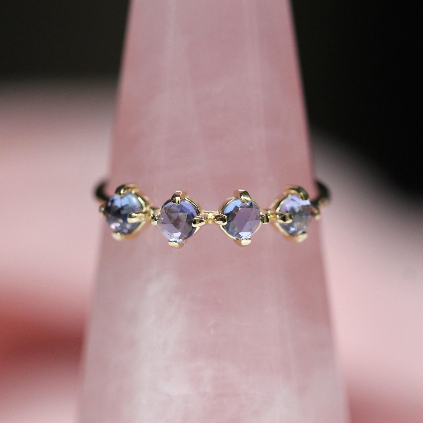 14K Tanzanite Ring, Purple Stone Ring, 10K Gold Ring, December Birthstone Ring, Rose-cut Stone, Four Stone Ring, Minimal Jewelry