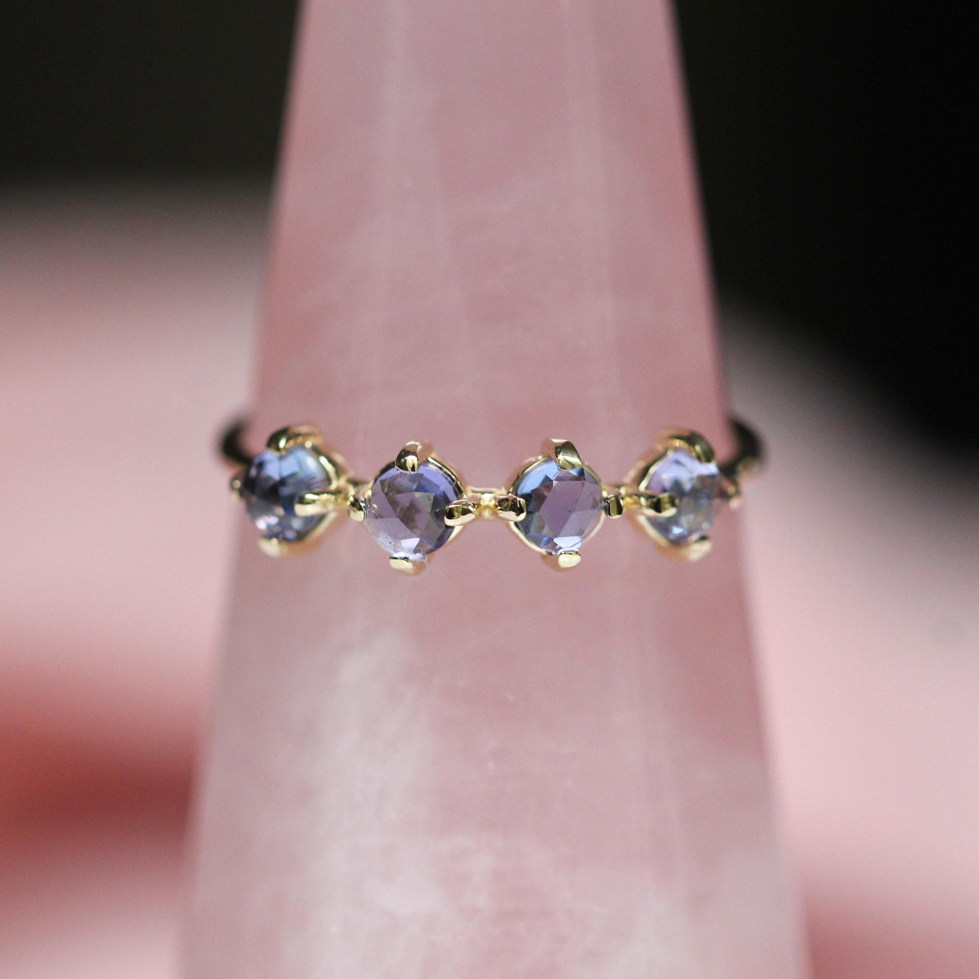 14K Tanzanite Ring, Purple Stone Ring, 10K Gold Ring, December Birthstone Ring, Rose-cut Stone, Four Stone Ring, Minimal Jewelry