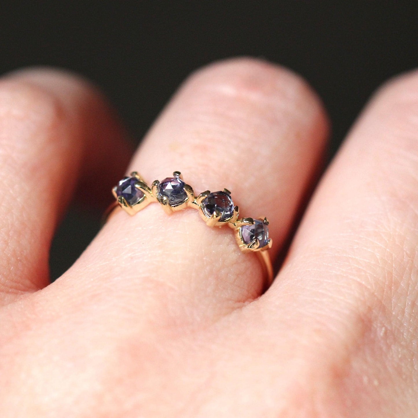 14K Tanzanite Ring, Purple Stone Ring, 10K Gold Ring, December Birthstone Ring, Rose-cut Stone, Four Stone Ring, Minimal Jewelry