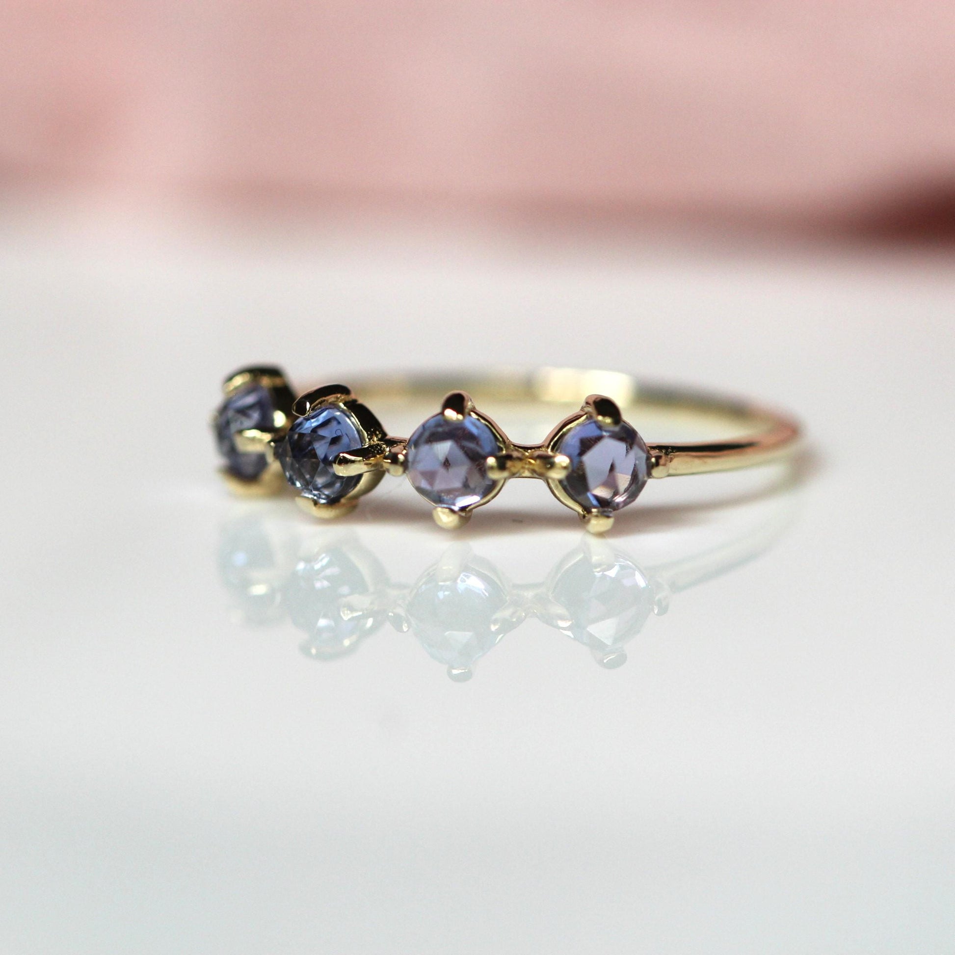 14K Tanzanite Ring, Purple Stone Ring, 10K Gold Ring, December Birthstone Ring, Rose-cut Stone, Four Stone Ring, Minimal Jewelry