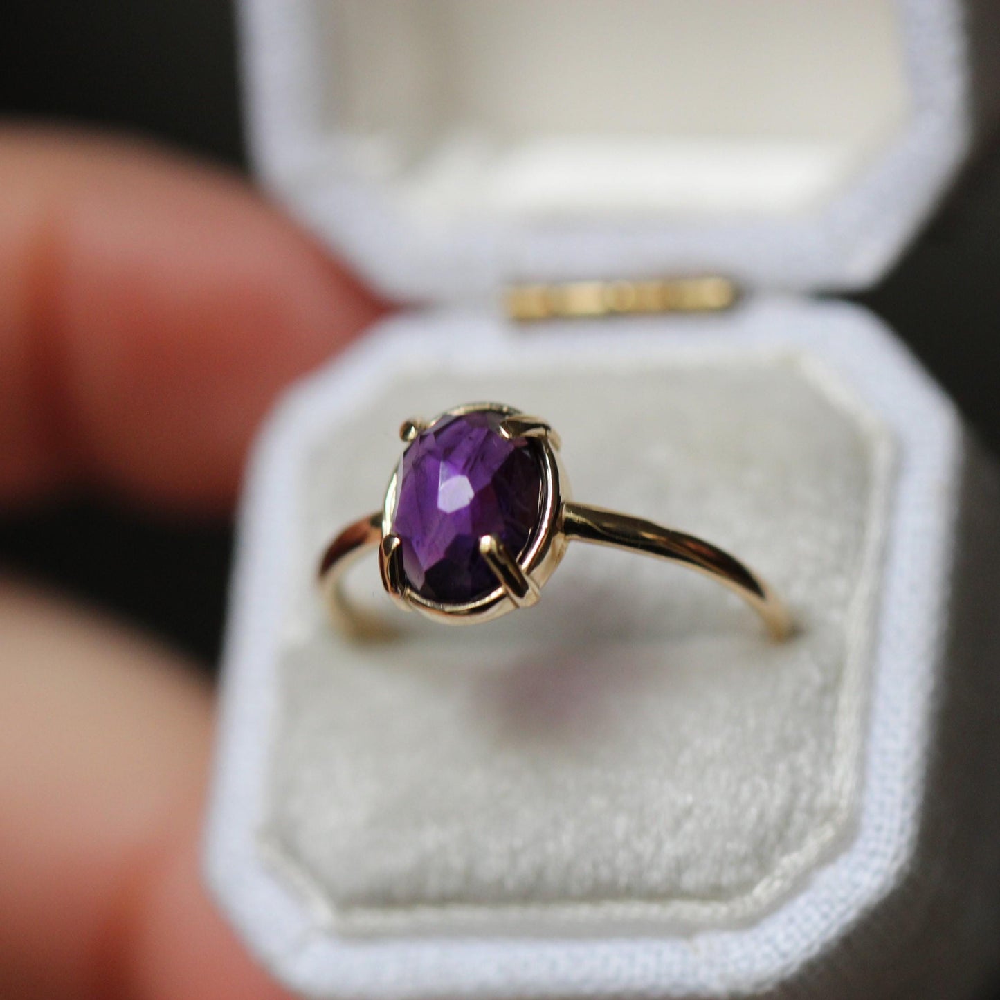 14K Gold Amethyst Statement Ring, Rose-cut Oval Stone Ring, Purple Stone Ring, Solitaire Ring, Gemstone Stone, February Birthstone, 10K Gold