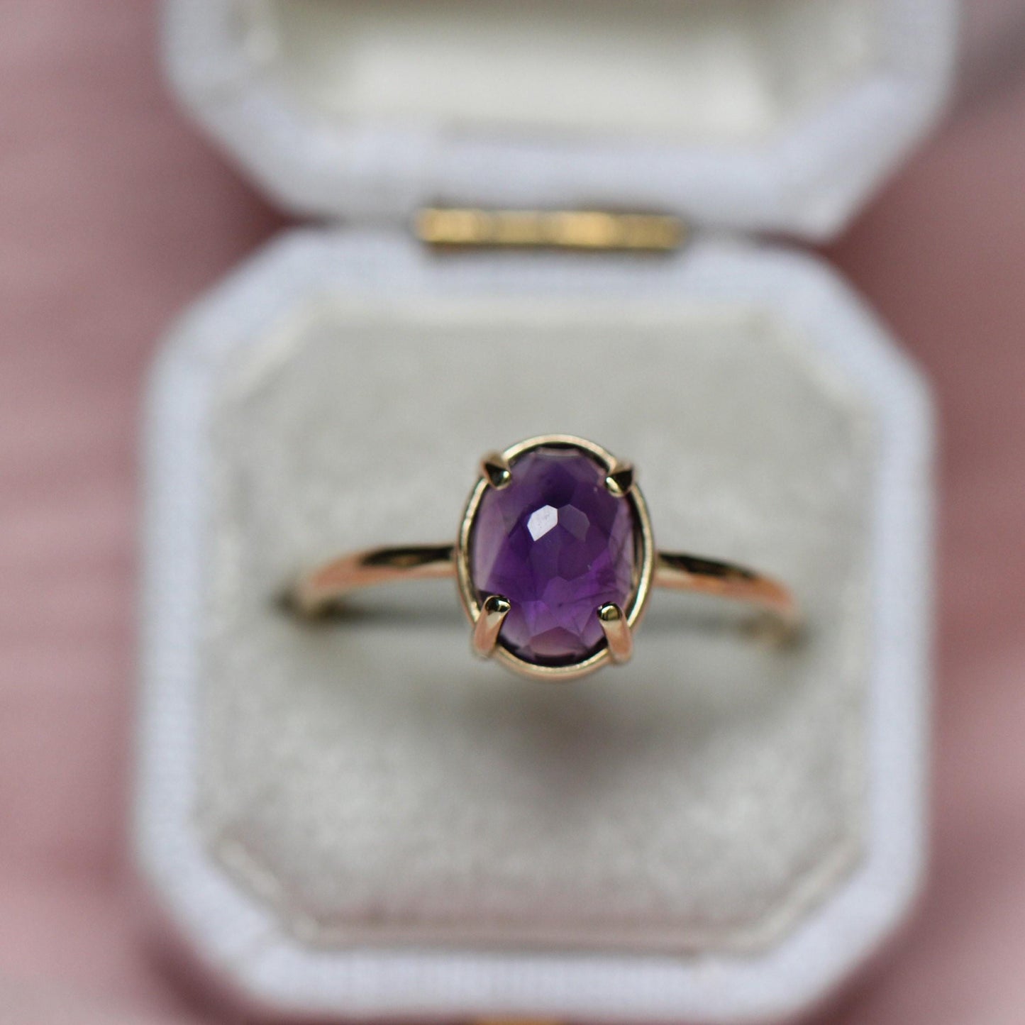 14K Gold Amethyst Statement Ring, Rose-cut Oval Stone Ring, Purple Stone Ring, Solitaire Ring, Gemstone Stone, February Birthstone, 10K Gold