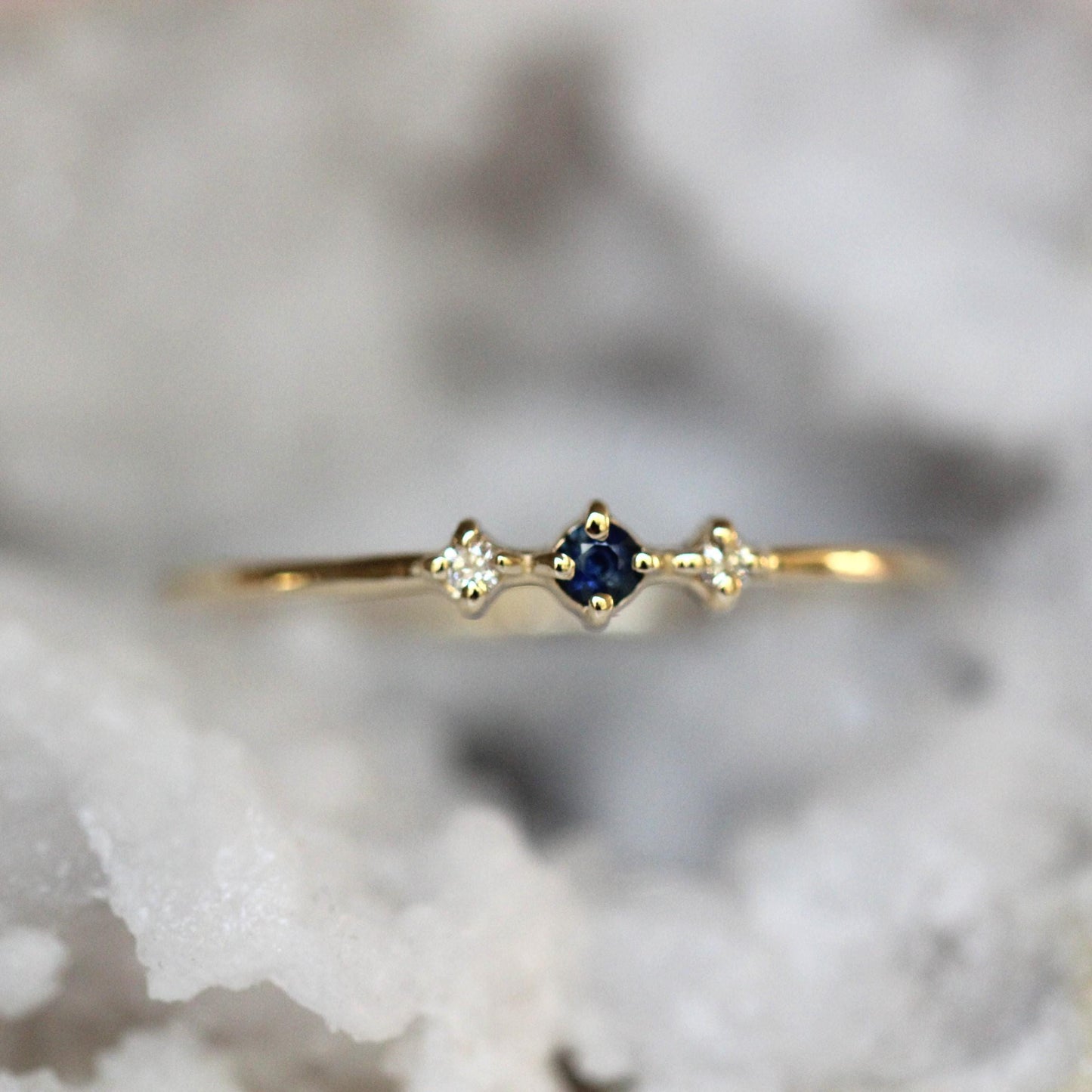 14K Gold Sapphire Diamond Ring, "Blue Velvet" Ring, Astrology Ring, 10K September Birthstone, Sapphire Ring, Diamond Ring, Dainty Ring