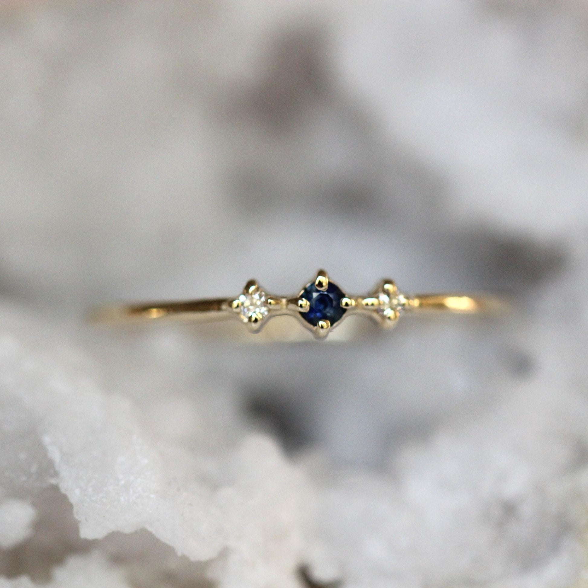 14K Gold Sapphire Diamond Ring, "Blue Velvet" Ring, Astrology Ring, 10K September Birthstone, Sapphire Ring, Diamond Ring, Dainty Ring