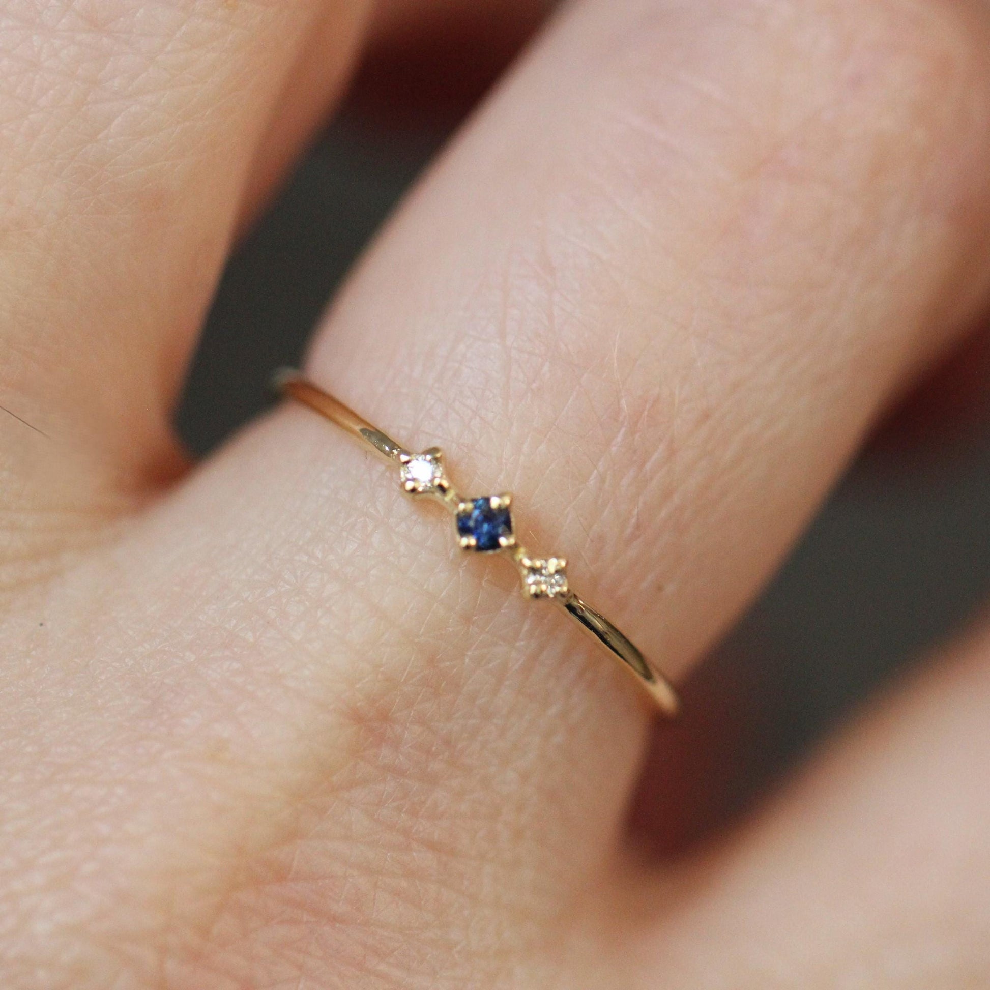 14K Gold Sapphire Diamond Ring, "Blue Velvet" Ring, Astrology Ring, 10K September Birthstone, Sapphire Ring, Diamond Ring, Dainty Ring