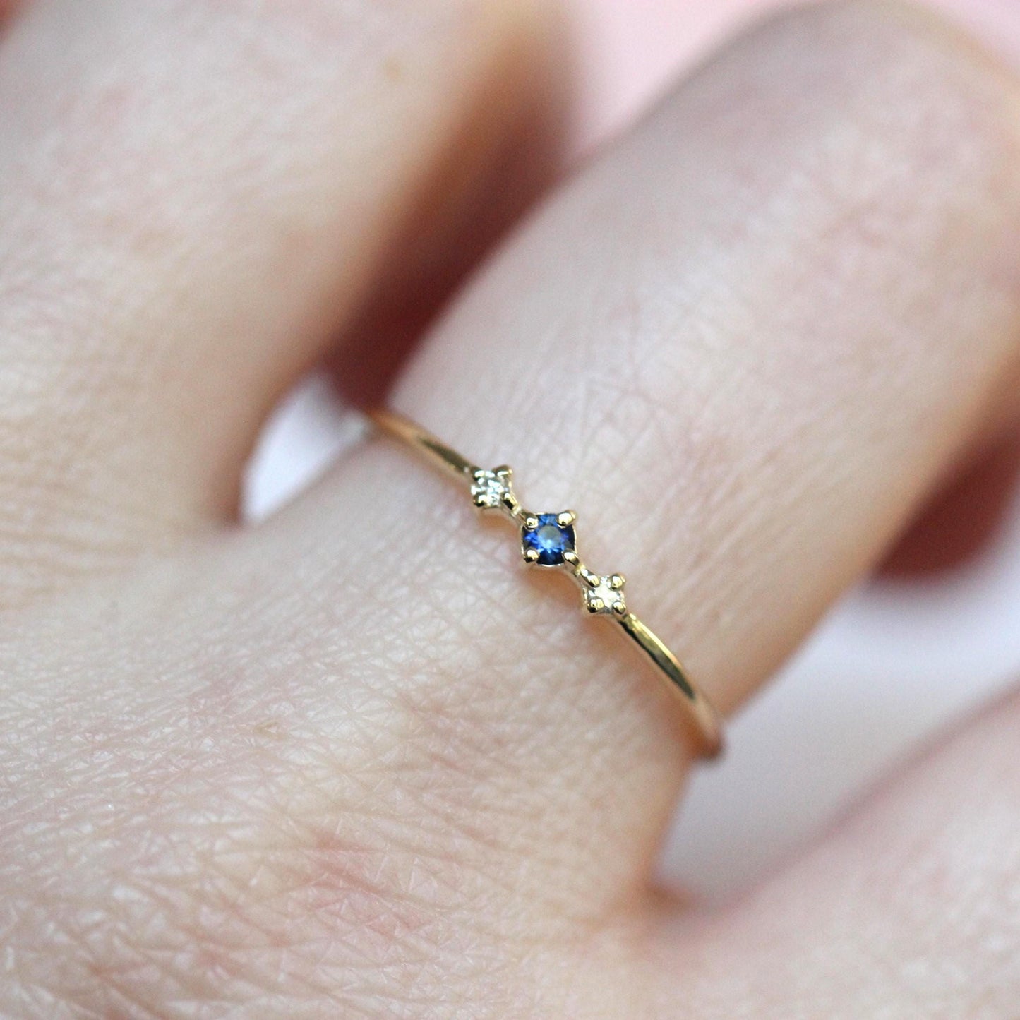 14K Gold Sapphire Diamond Ring, "Blue Velvet" Ring, Astrology Ring, 10K September Birthstone, Sapphire Ring, Diamond Ring, Dainty Ring