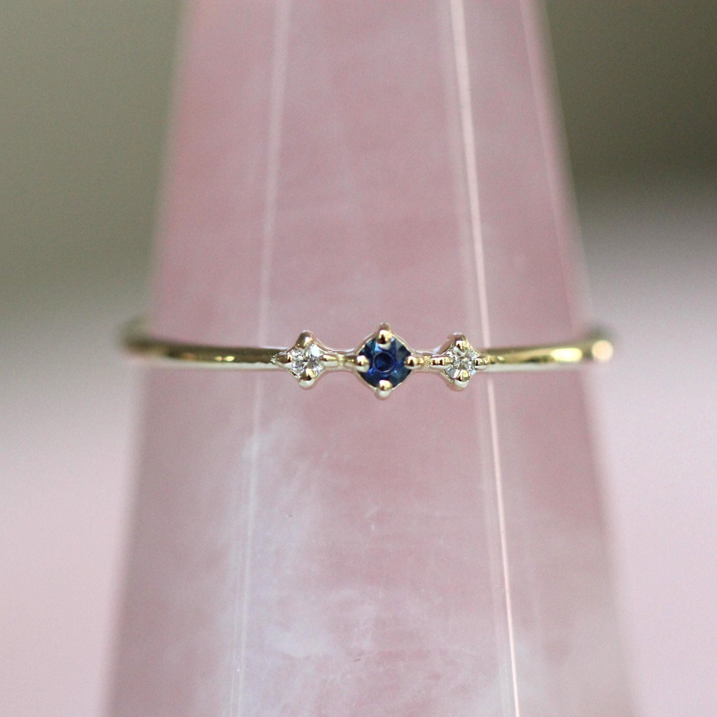 14K Gold Sapphire Diamond Ring, "Blue Velvet" Ring, Astrology Ring, 10K September Birthstone, Sapphire Ring, Diamond Ring, Dainty Ring