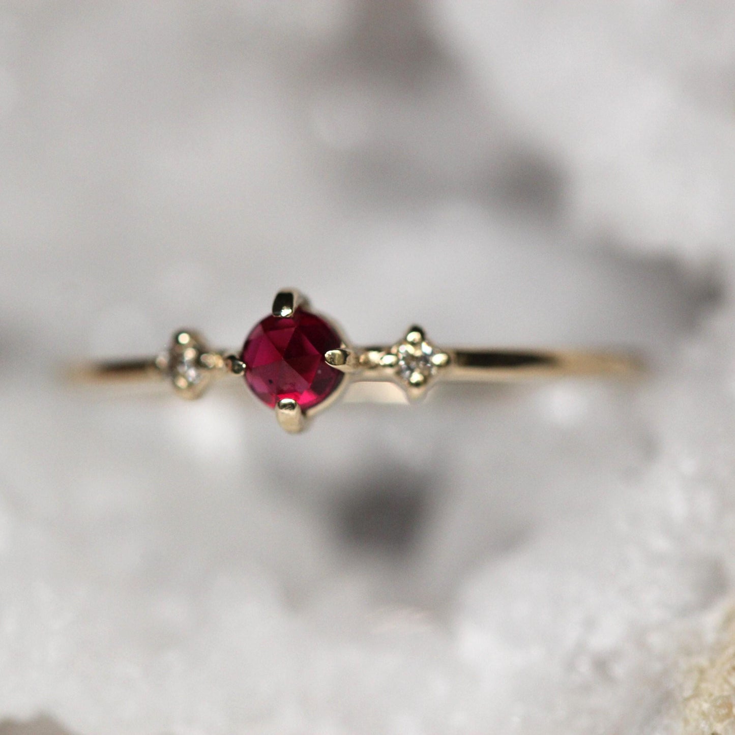 Rose-Cut Ruby Diamond Trio Ring