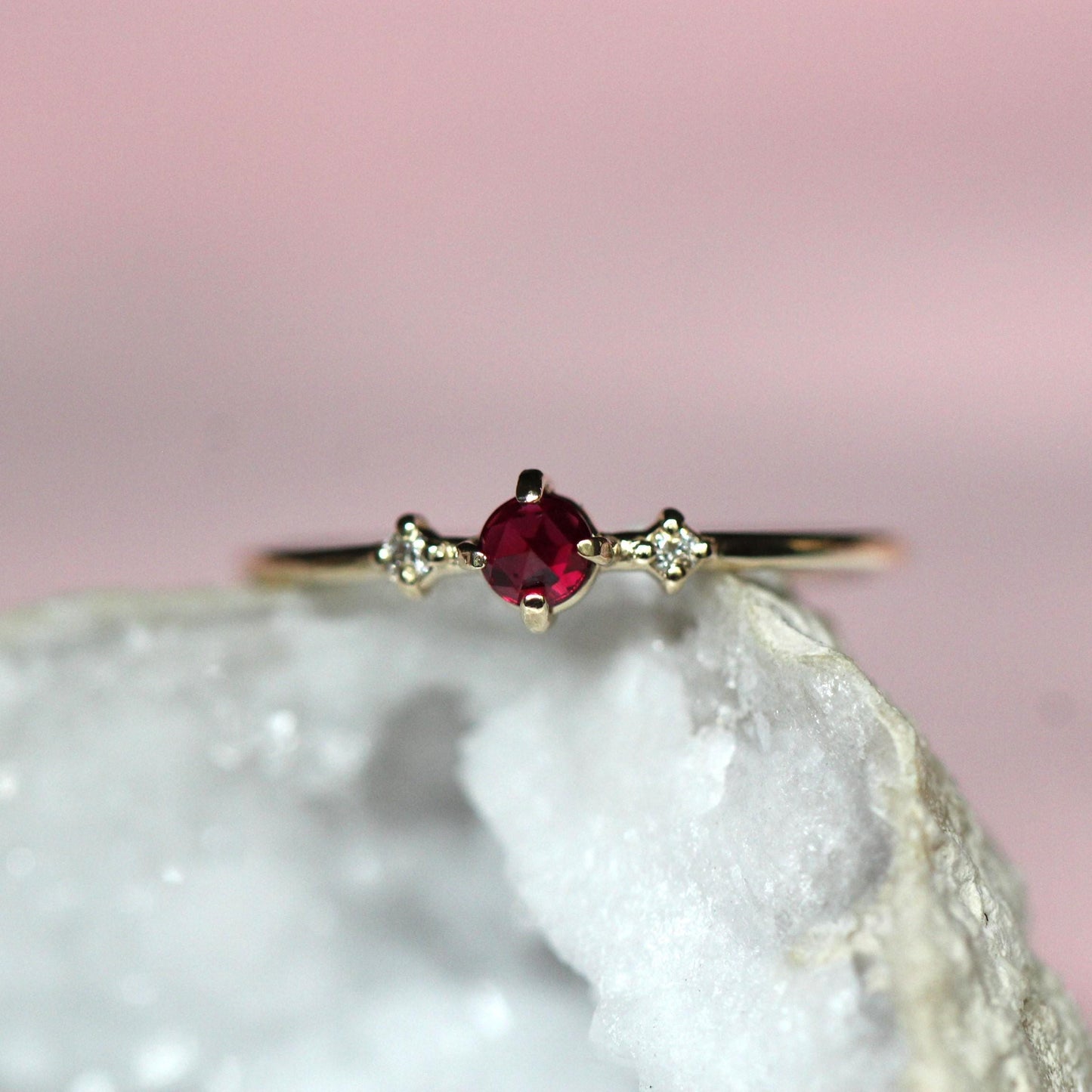 Rose-Cut Ruby Diamond Trio Ring