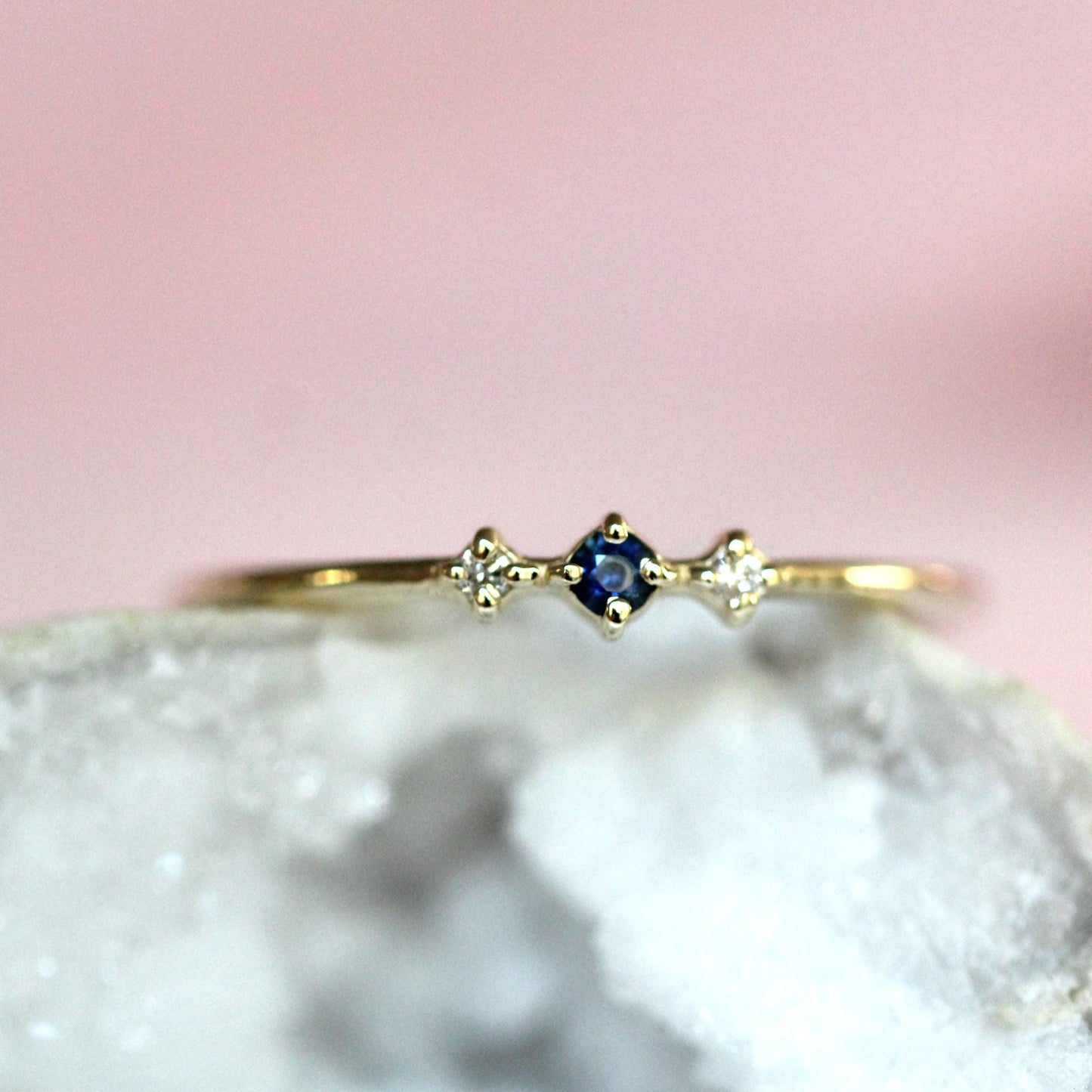 14K Gold Sapphire Diamond Ring, "Blue Velvet" Ring, Astrology Ring, 10K September Birthstone, Sapphire Ring, Diamond Ring, Dainty Ring