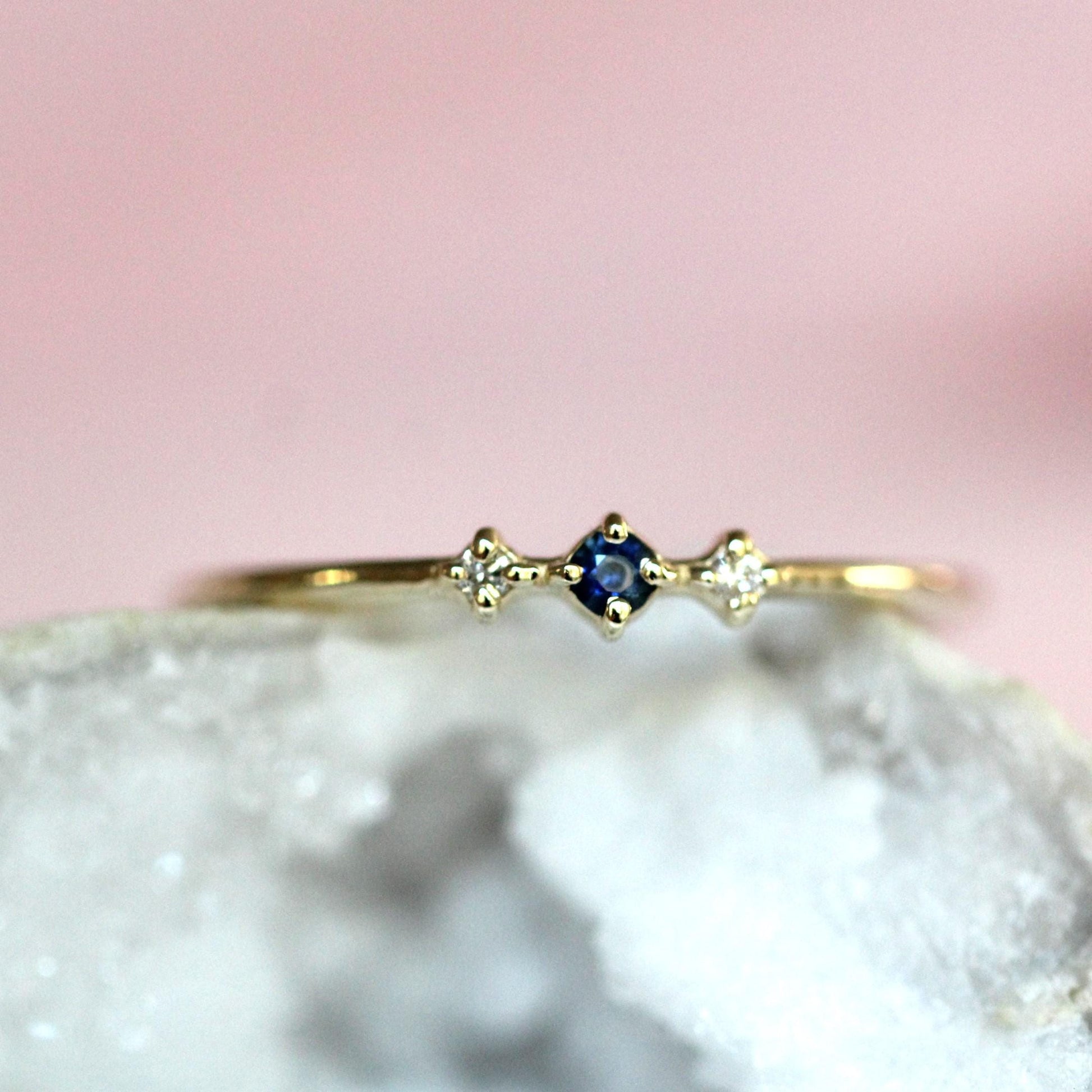 14K Gold Sapphire Diamond Ring, "Blue Velvet" Ring, Astrology Ring, 10K September Birthstone, Sapphire Ring, Diamond Ring, Dainty Ring