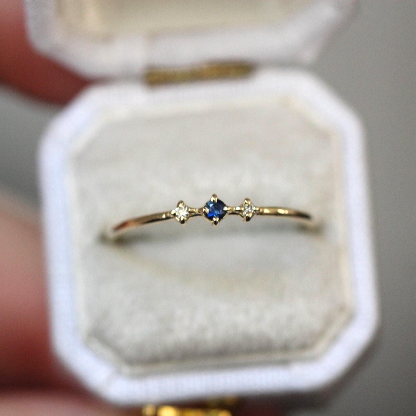 14K Gold Sapphire Diamond Ring, "Blue Velvet" Ring, Astrology Ring, 10K September Birthstone, Sapphire Ring, Diamond Ring, Dainty Ring