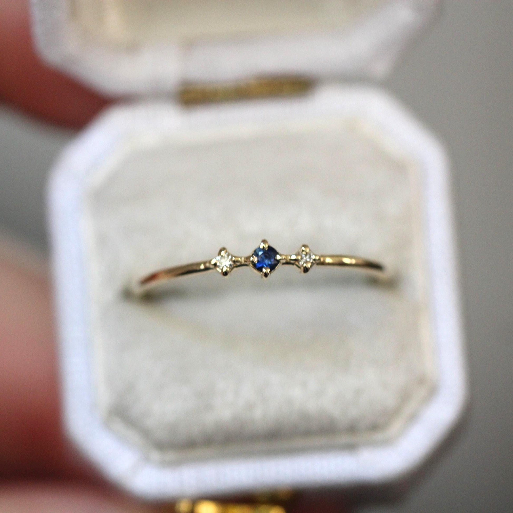 14K Gold Sapphire Diamond Ring, "Blue Velvet" Ring, Astrology Ring, 10K September Birthstone, Sapphire Ring, Diamond Ring, Dainty Ring