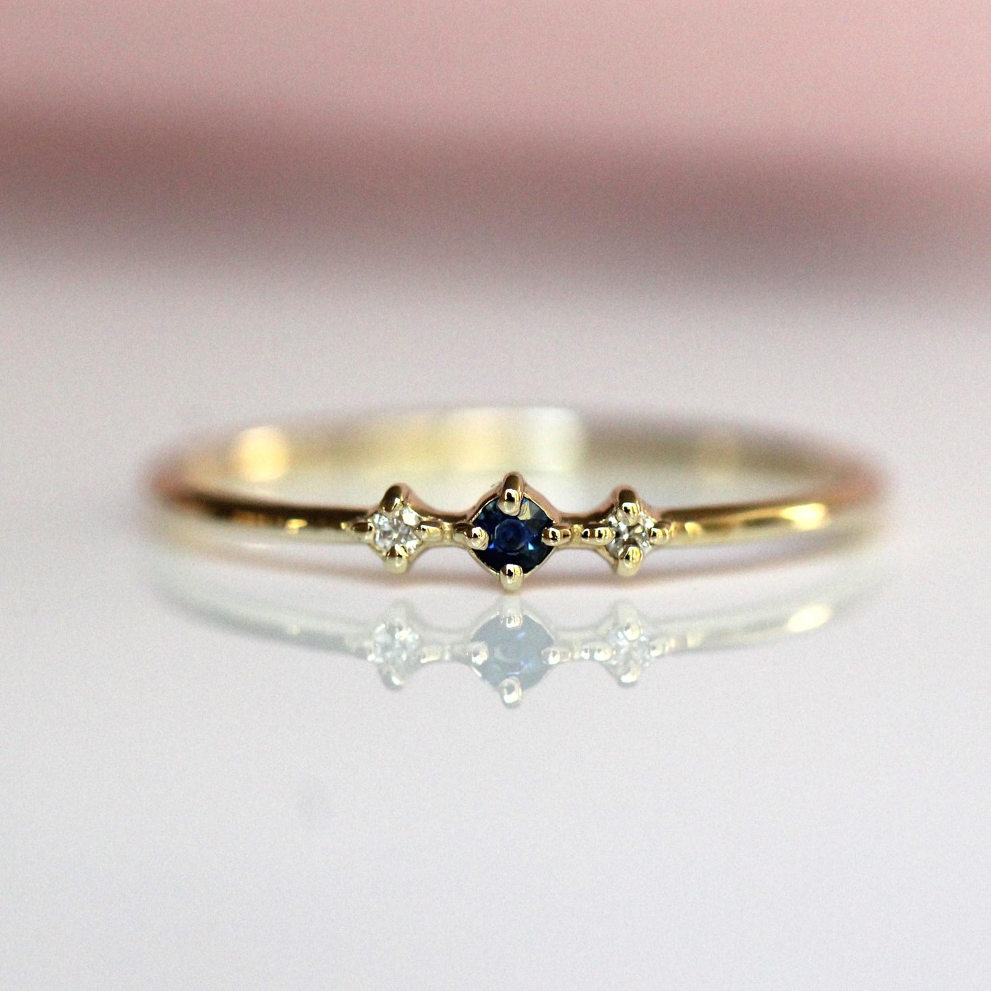 14K Gold Sapphire Diamond Ring, "Blue Velvet" Ring, Astrology Ring, 10K September Birthstone, Sapphire Ring, Diamond Ring, Dainty Ring