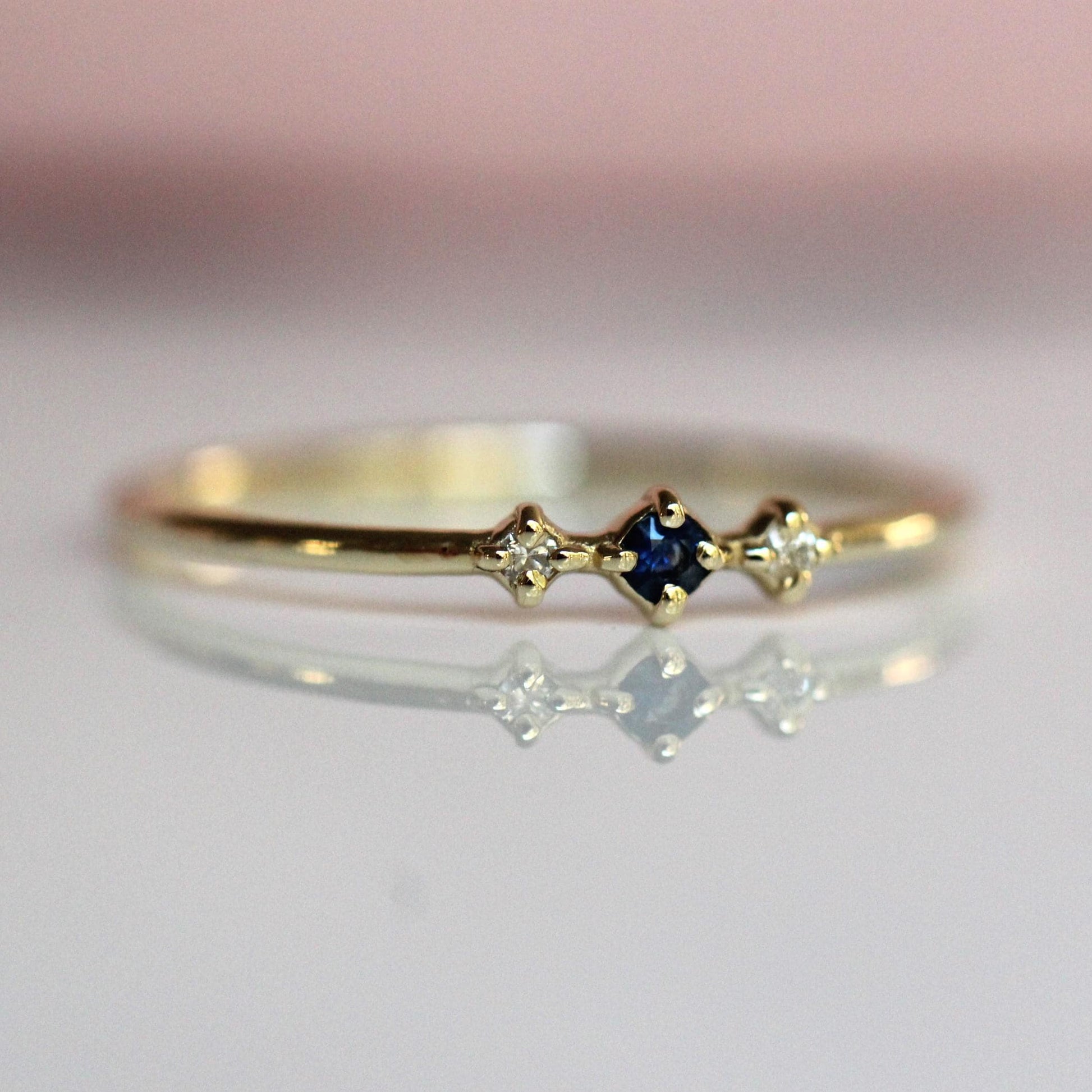 14K Gold Sapphire Diamond Ring, "Blue Velvet" Ring, Astrology Ring, 10K September Birthstone, Sapphire Ring, Diamond Ring, Dainty Ring