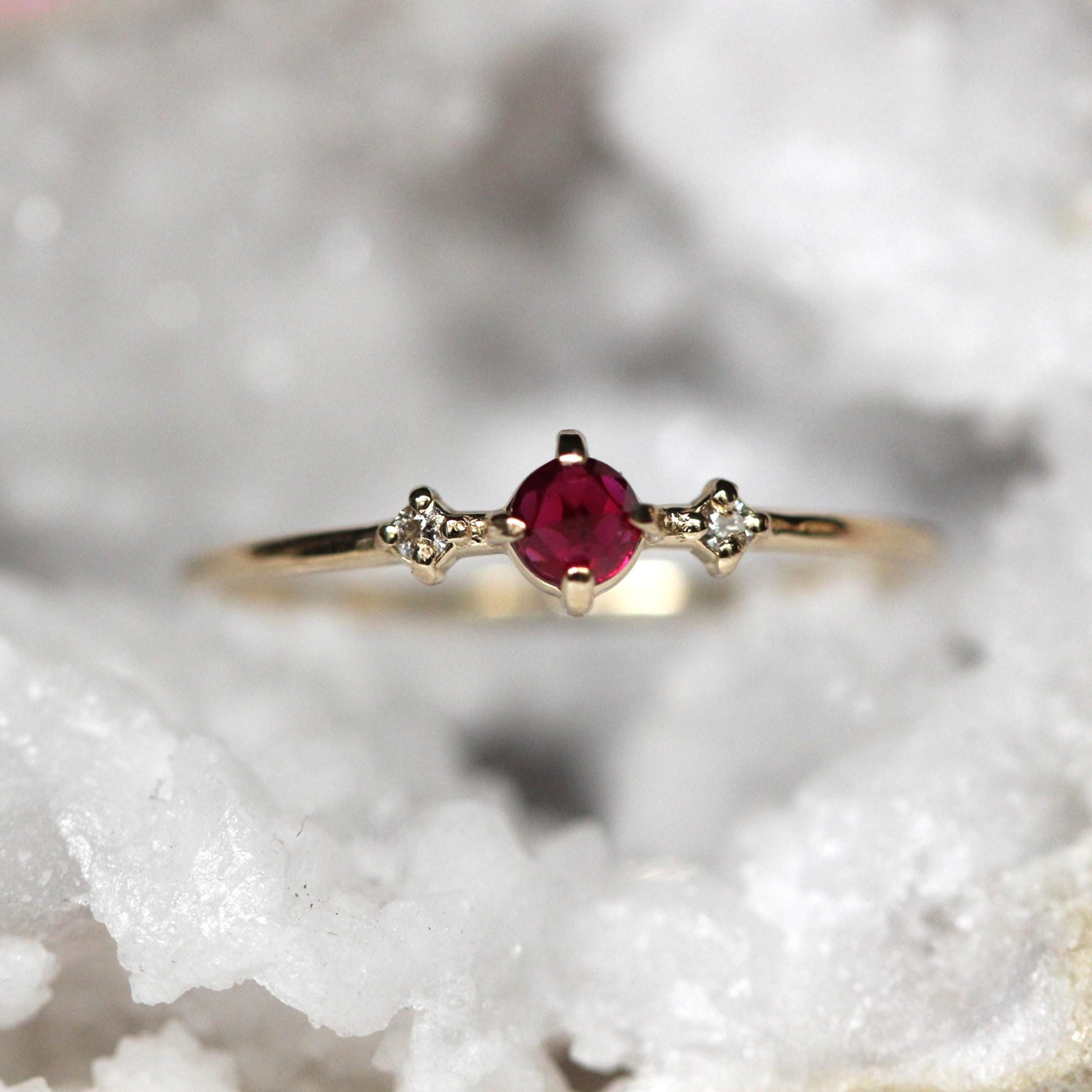 Rose-Cut Ruby Diamond Trio Ring