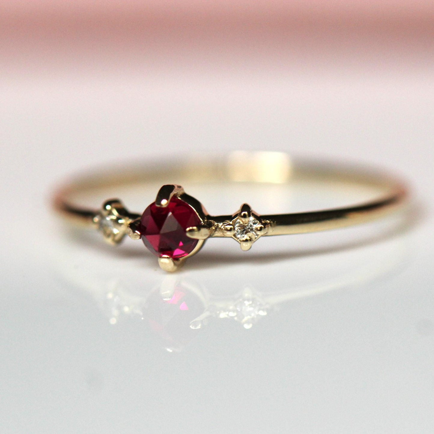 Rose-Cut Ruby Diamond Trio Ring