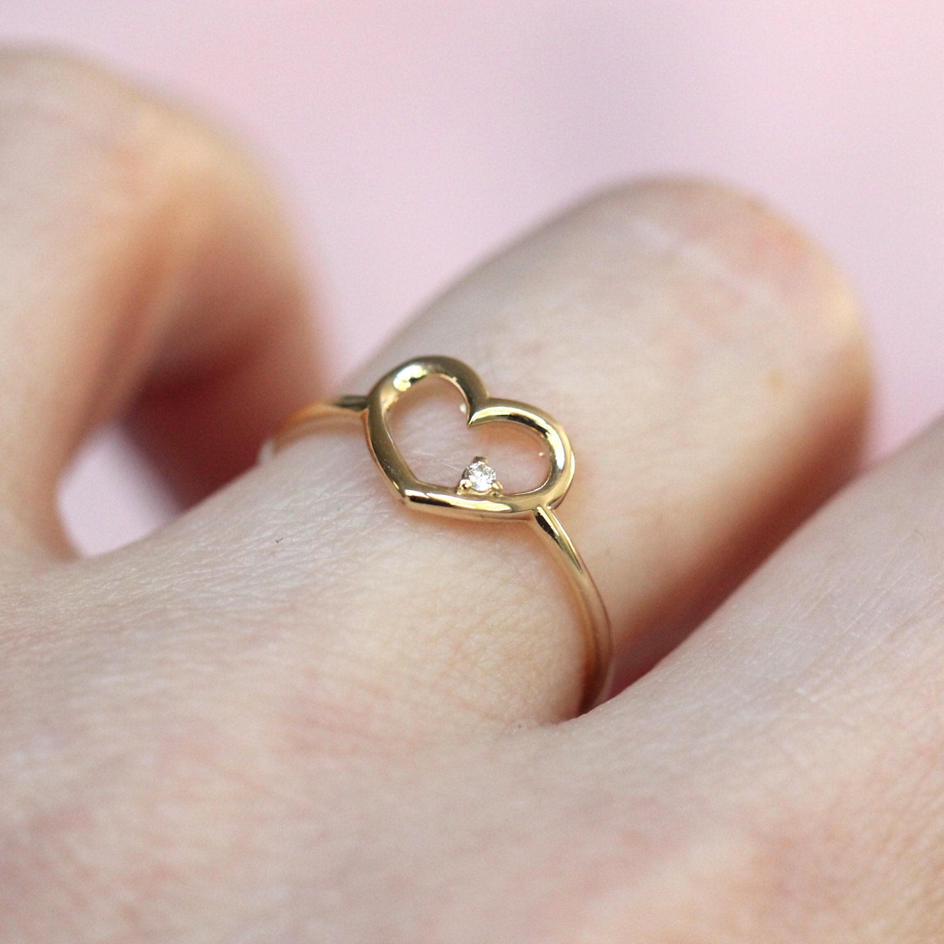14K Heart Ring, Diamond Heart Ring, Open Heart Ring, Sold Gold Heart Ring, Gifts For Her, Asymmetrical Diamond, Cute Ring, Real Gold, 10K