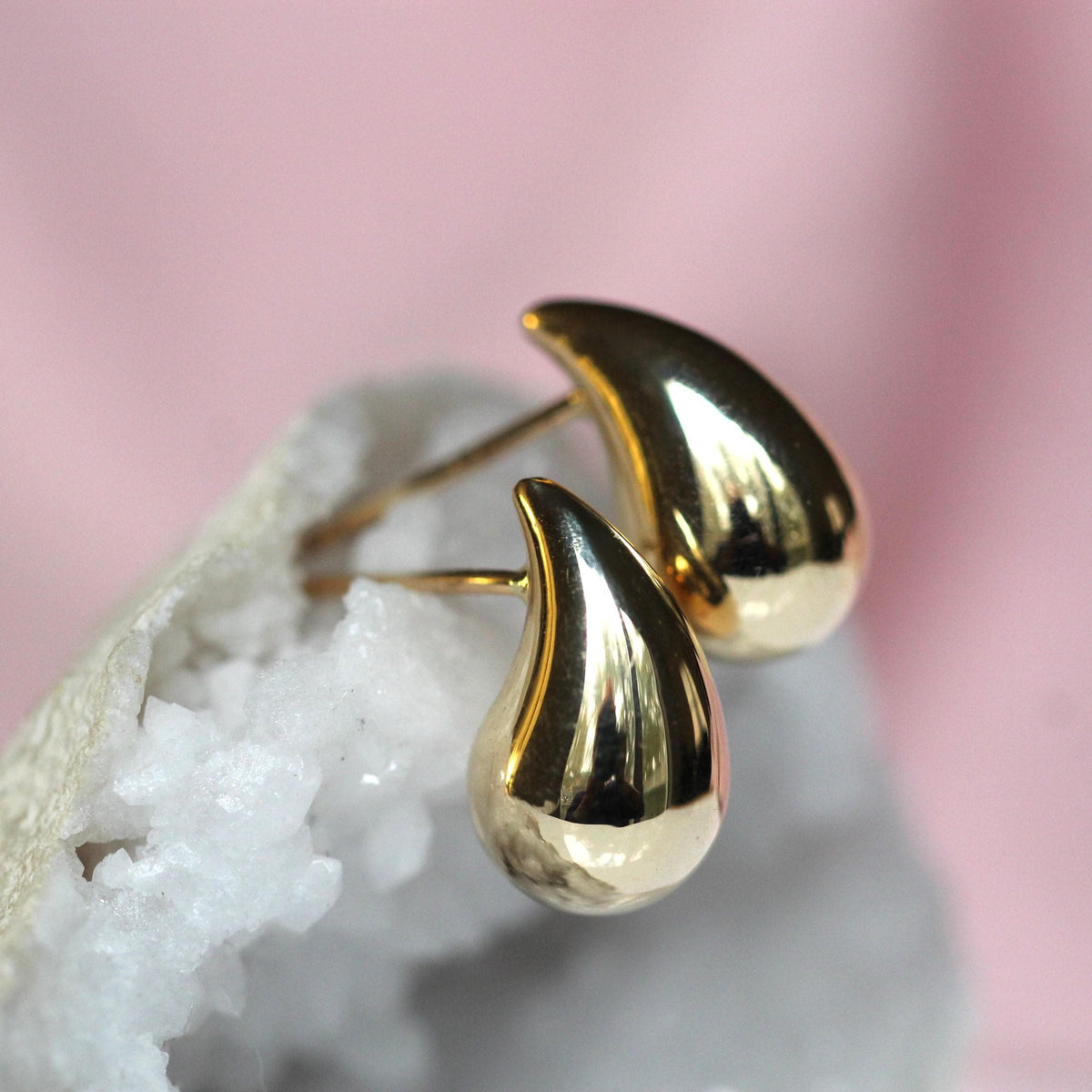 14K Gold, Tear Drop Studs, Post earrings, Solid Gold Studs, Large Drop Earrings, Pear shape Studs, Geometric Earrings, Real Gold Earrings