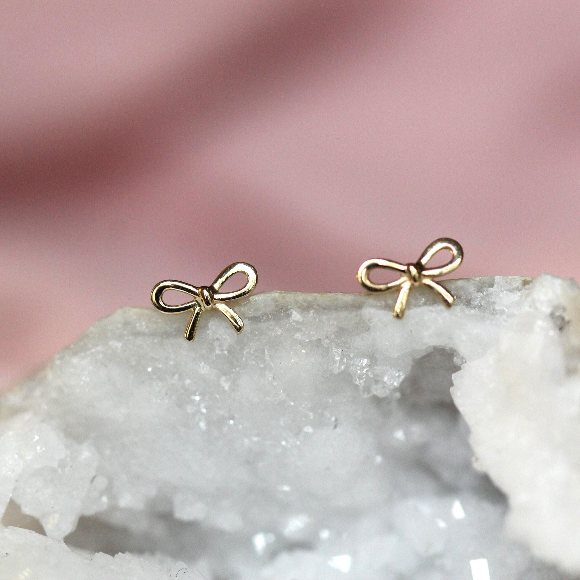 14K Tiny Bow Studs, Post Earrings, Ribbon Earrings, Yellow Gold, Solid Gold Studs, Push Back Earrings, Tie Earrings, Gold Earrings