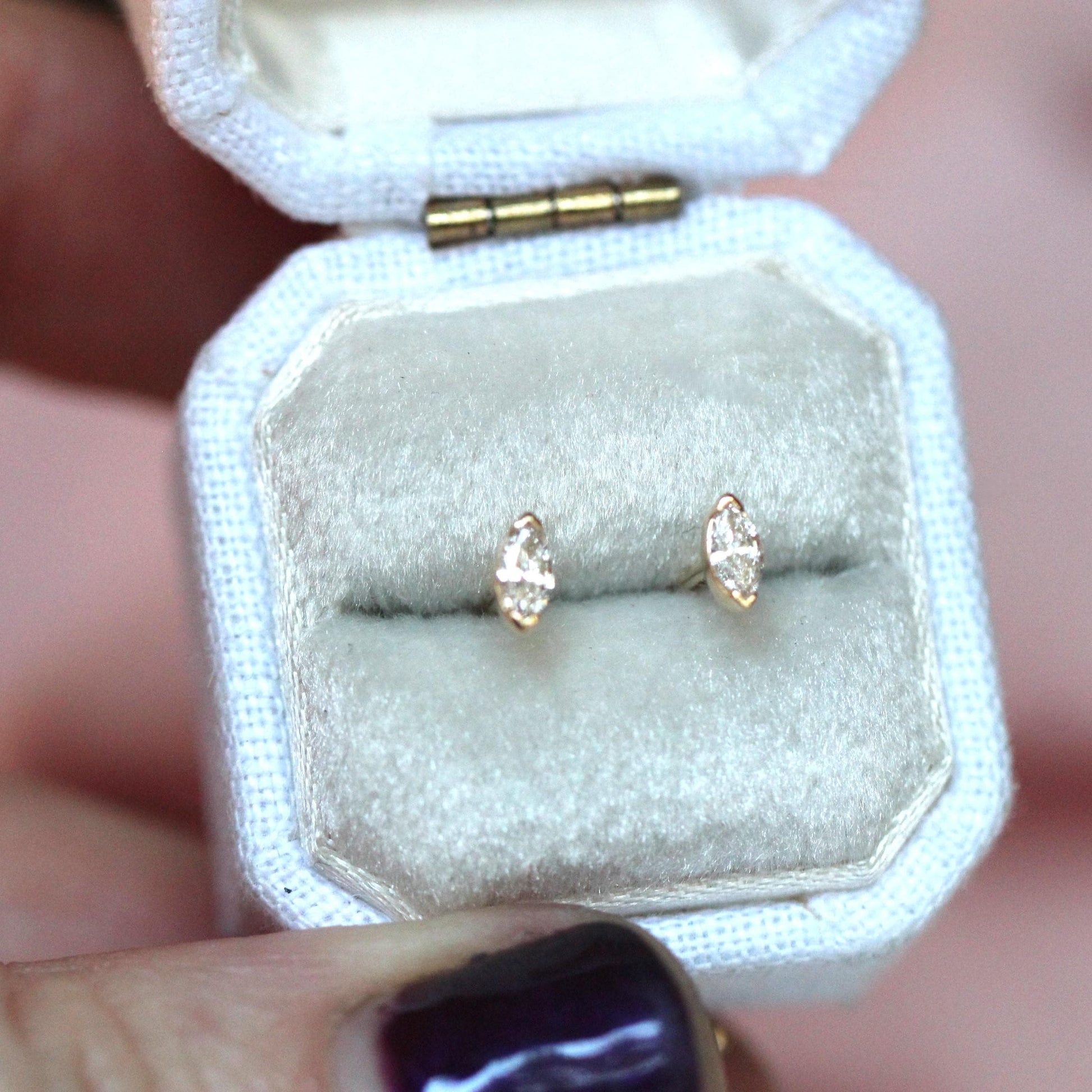 14K Gold Tiny Marquise Diamond Studs, Second Hole Stud, Solid Gold Earrings, Diamond Earings, Gift for Her, Post, Eye shape