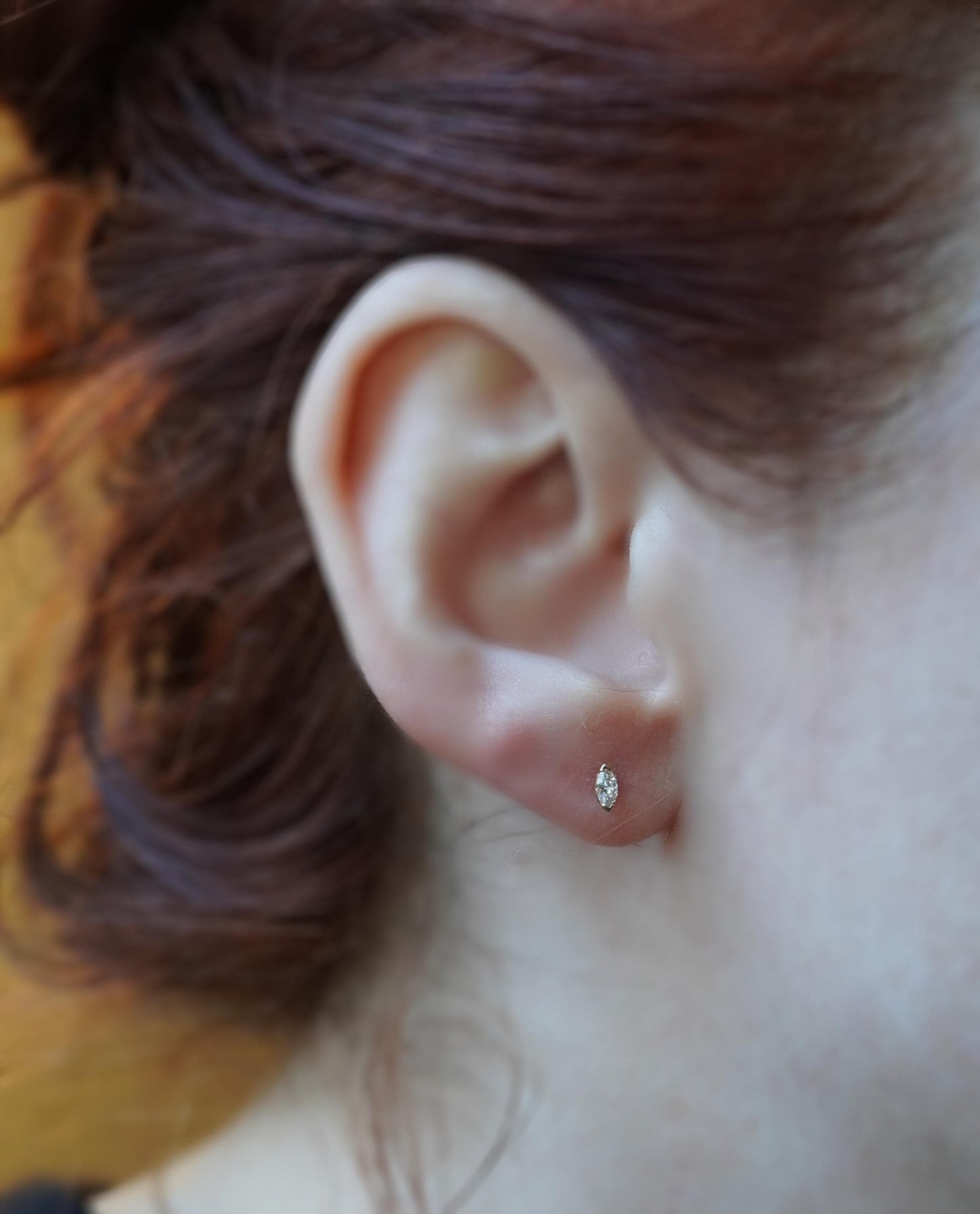 14K Gold Tiny Marquise Diamond Studs, Second Hole Stud, Solid Gold Earrings, Diamond Earings, Gift for Her, Post, Eye shape