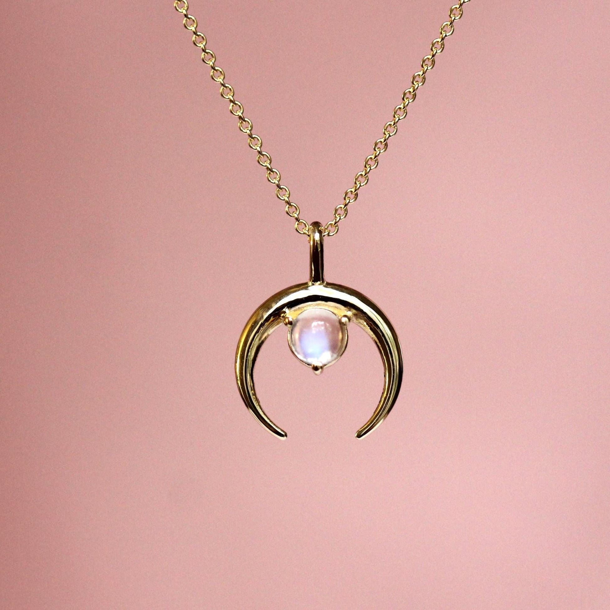 14K Gold Crescent Moon Pendant, Moon Necklace, Moonstone Necklace, 10K Gold, Solid Gold Necklace, Real Gold, Layering Necklace, Half Moon